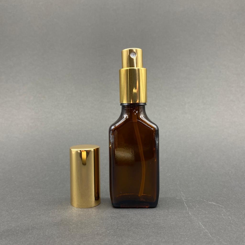 30 CC AMBER YASSI CAM ŞİŞE METALİK GOLD SPREYLİ TAKIM - 30 ML SPREYLİ CAM ŞİŞE