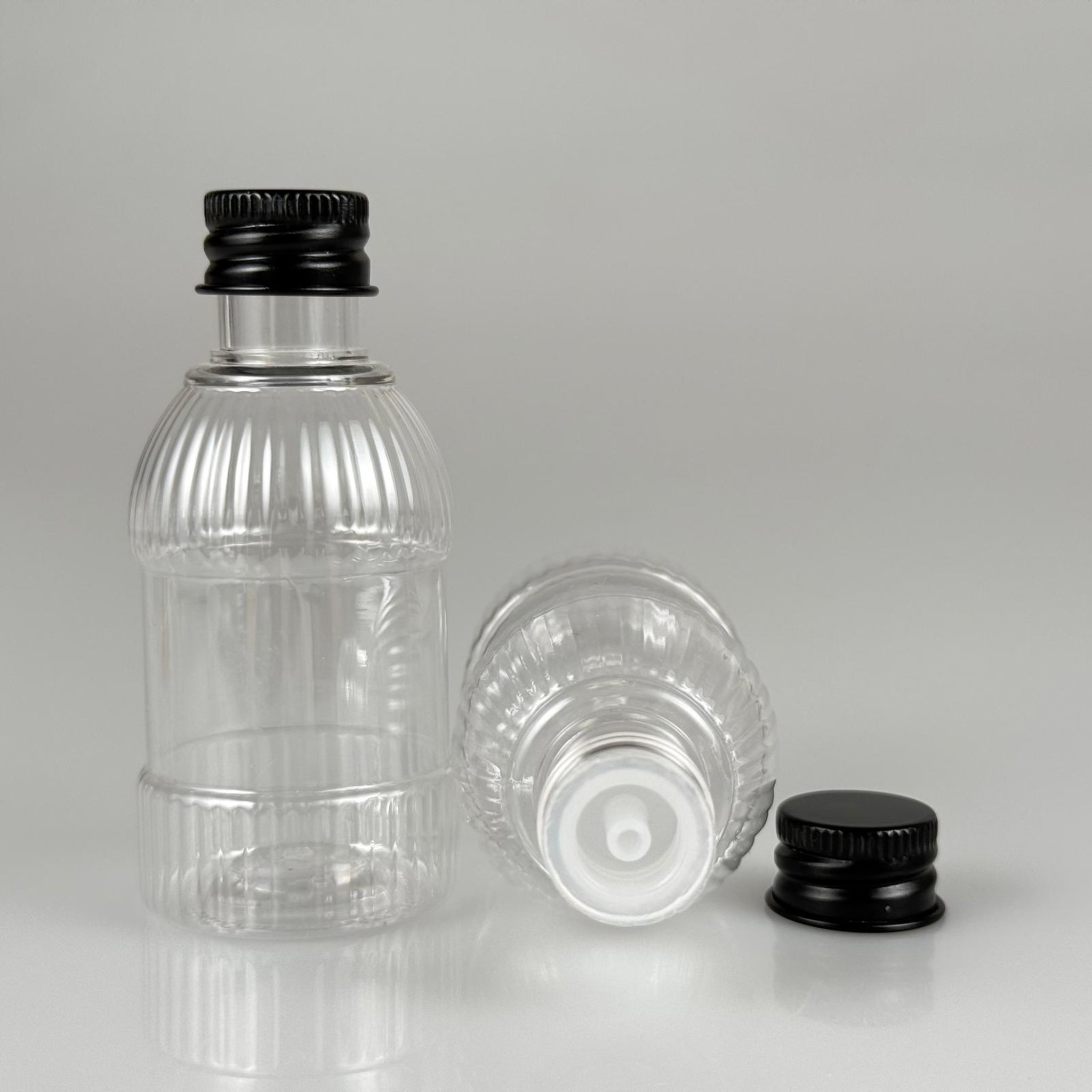 50 CC MANDALİNA MODEL PET ŞİŞE + KÖPÜK CONTALI SİYAH ALÜMİNYUM METAL KAPAKLI + KOLONYA TIPALI TAKIM - 50 ML TOMBUL PET ŞİŞE