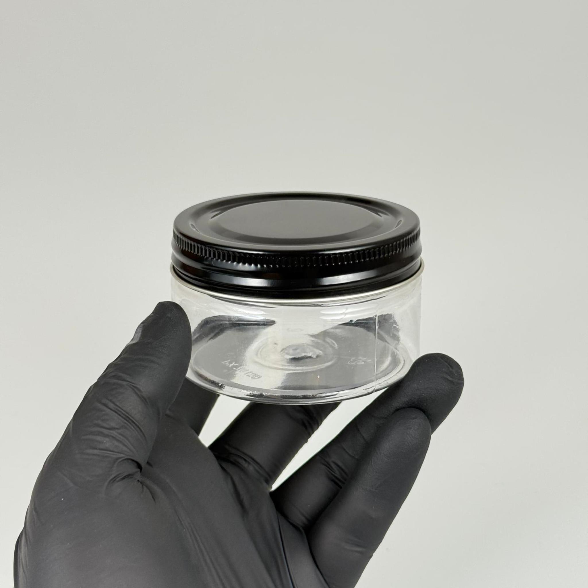 100 ML SERT PET KAVANOZ + SİYAH METAL KAPAK + İÇ TIPA - 100 CC KALIN ŞEFFAF PLASTİK KAVANOZ SİYAH METAL KAPAKLI İÇ TIPALI TAKIM - KREM KAVANOZLARI