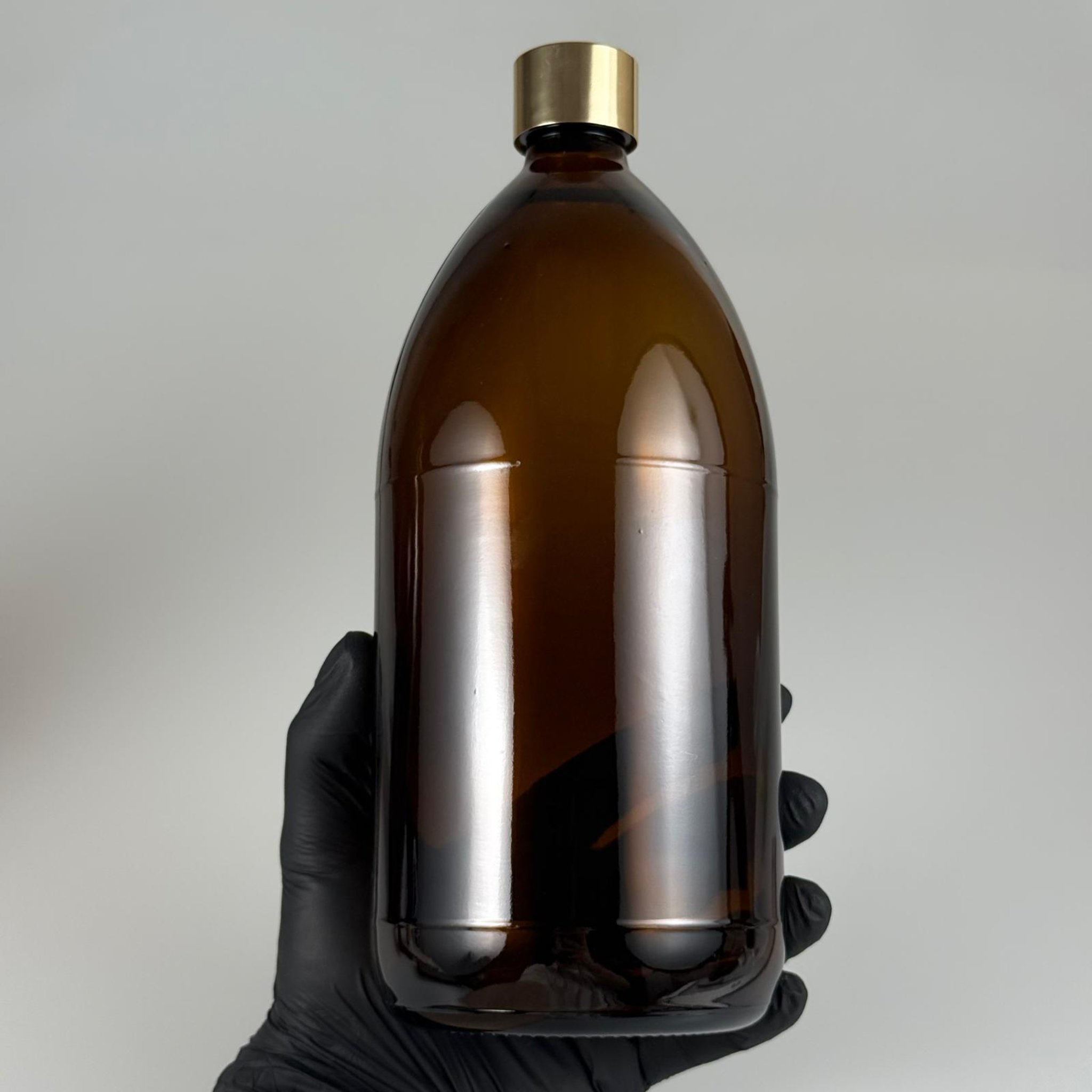 1000 CC AMBER CAM ŞİŞE + ALÜMİNYUM KAPLAMALI GOLD KAPAKLI + DAMLALIKLI KOLONYA TIPALITAKIM - 1000 ML KAHVERENGİ CAM ŞİŞE