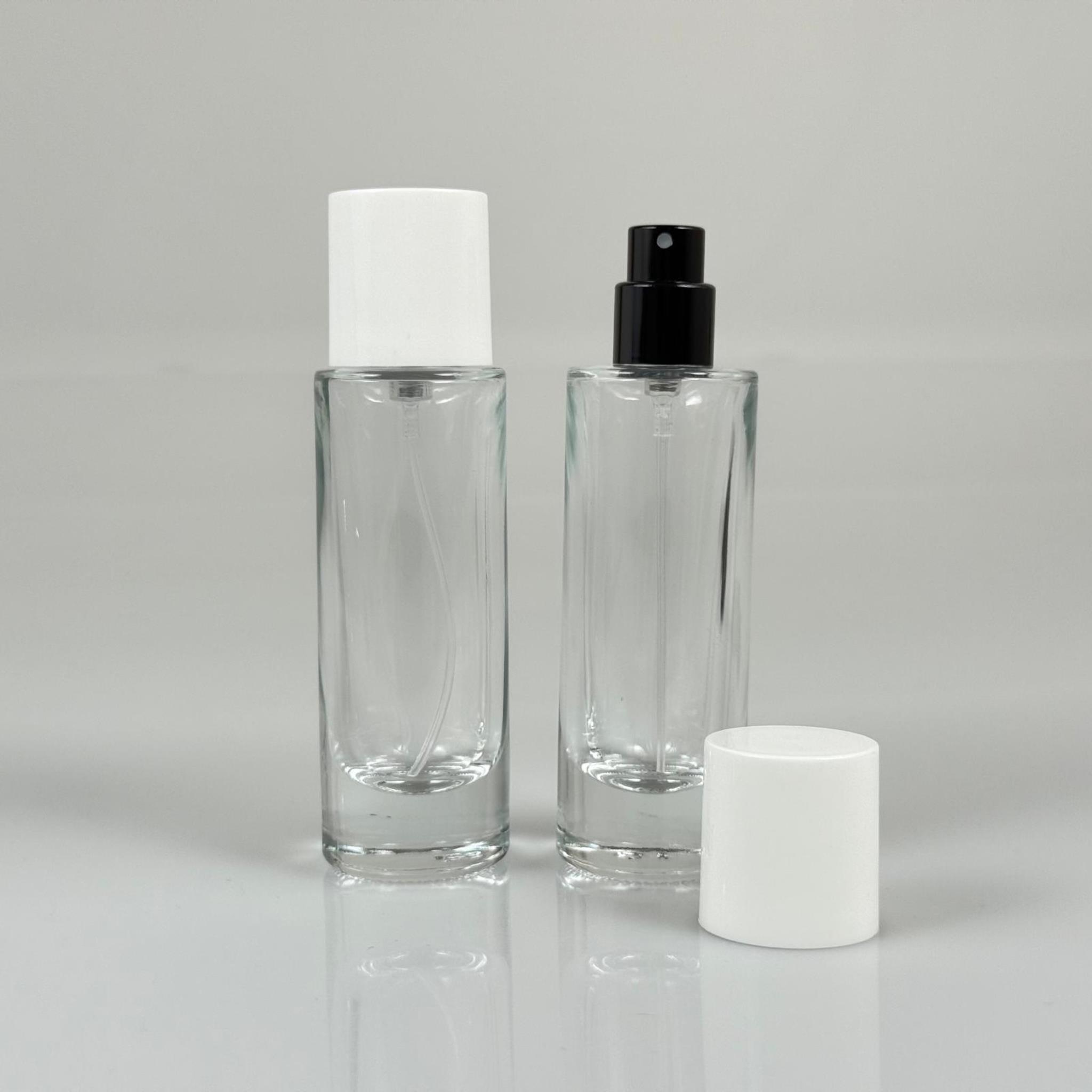 30 ML SİLİNDİR UZUN MODEL PARFÜM ŞİŞESİ - SİYAH METAL SPREYLİ + BEYAZ PLASTİK KAPAKLI (AĞIZ 15 MM GEÇME KOLAY KAPAMA)