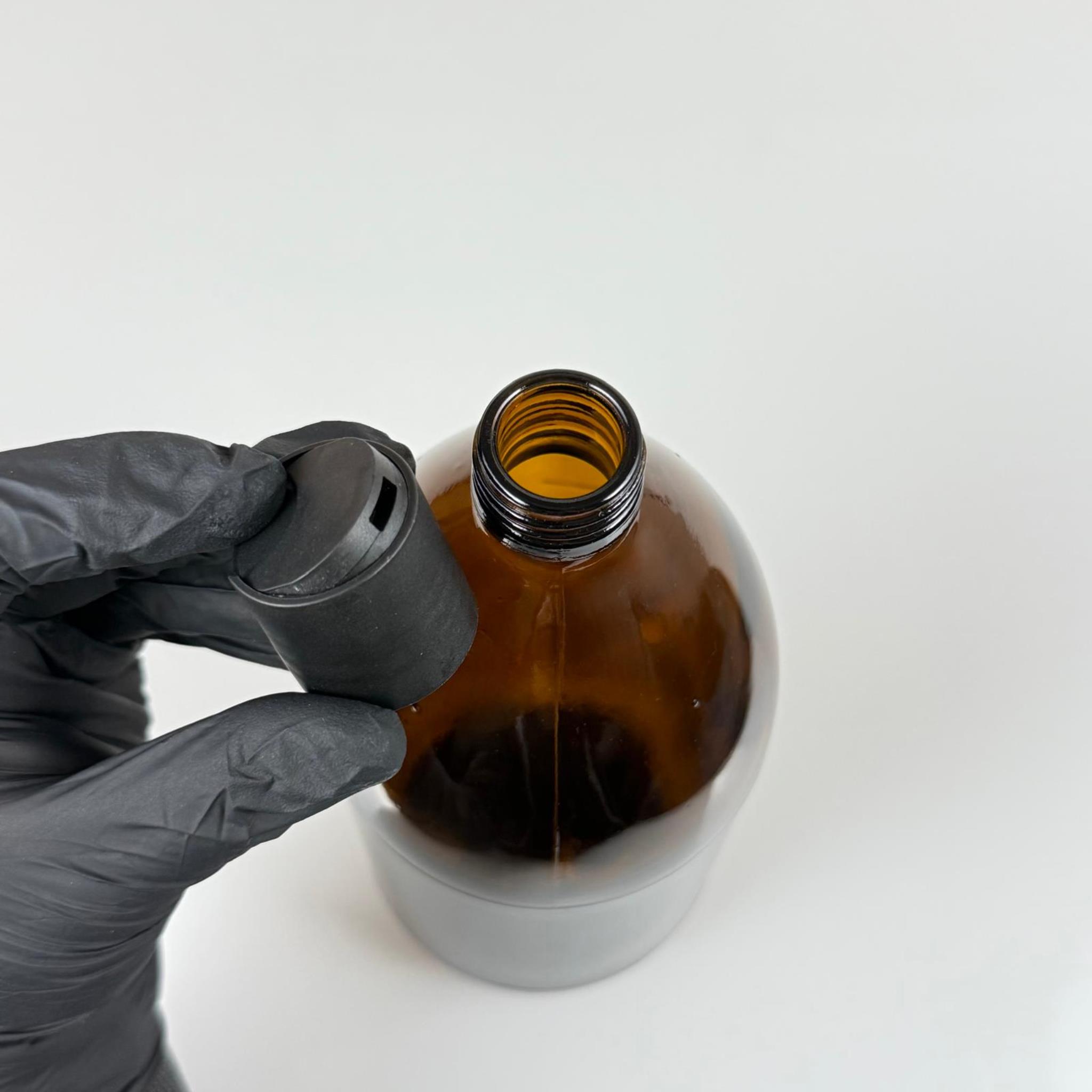 1000 CC AMBER TOMBUL ÖZEL SERİ CAM ŞİŞE - AKITICILI SİYAH DİSKTOP ŞAMPUAN KAPAKLI - 1000 ML CAM ECZA ŞİŞESİ - KAHVERENGİ