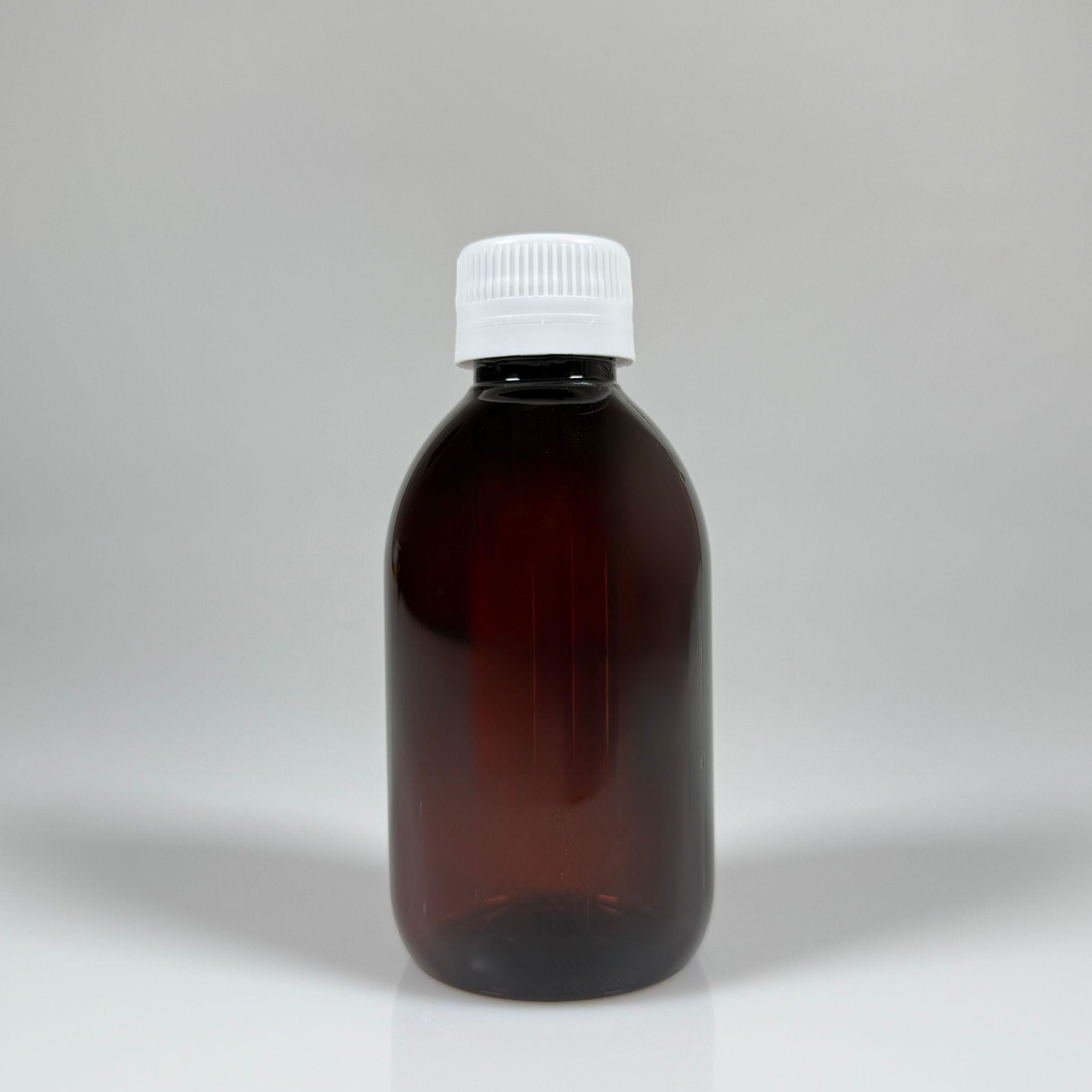 200 CC AMBER PET ECZA ŞİŞESİ - BEYAZ KİLİTLİ CONTALI KAPAKLI  - 200 ML KAHVERENGİ PLASTİK ŞURUP ŞİŞESİ (21 GR)