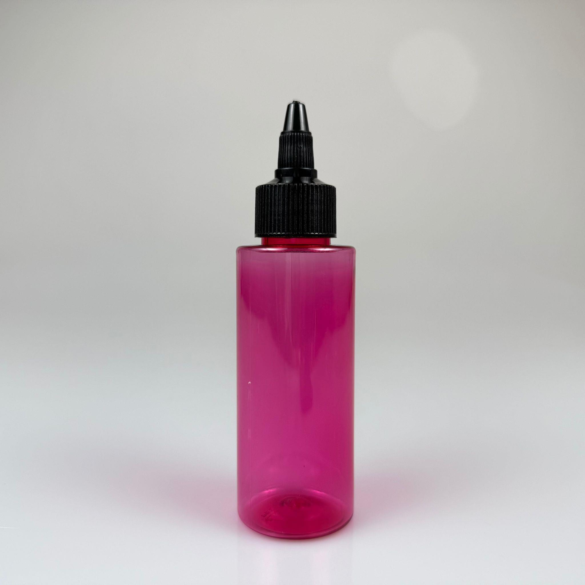 YAĞ, SOS, ACI SOS, SİRKE, SRIRACHA, MÜREKKEP, TUTKAL AKITICI VB BOŞ ŞİŞELERİ - SİYAH SİVRİ TWİST AKITICI KAPAK + 100 ML KÜT PEMBE SERT PET PLASTİK ŞİŞE TAKIM