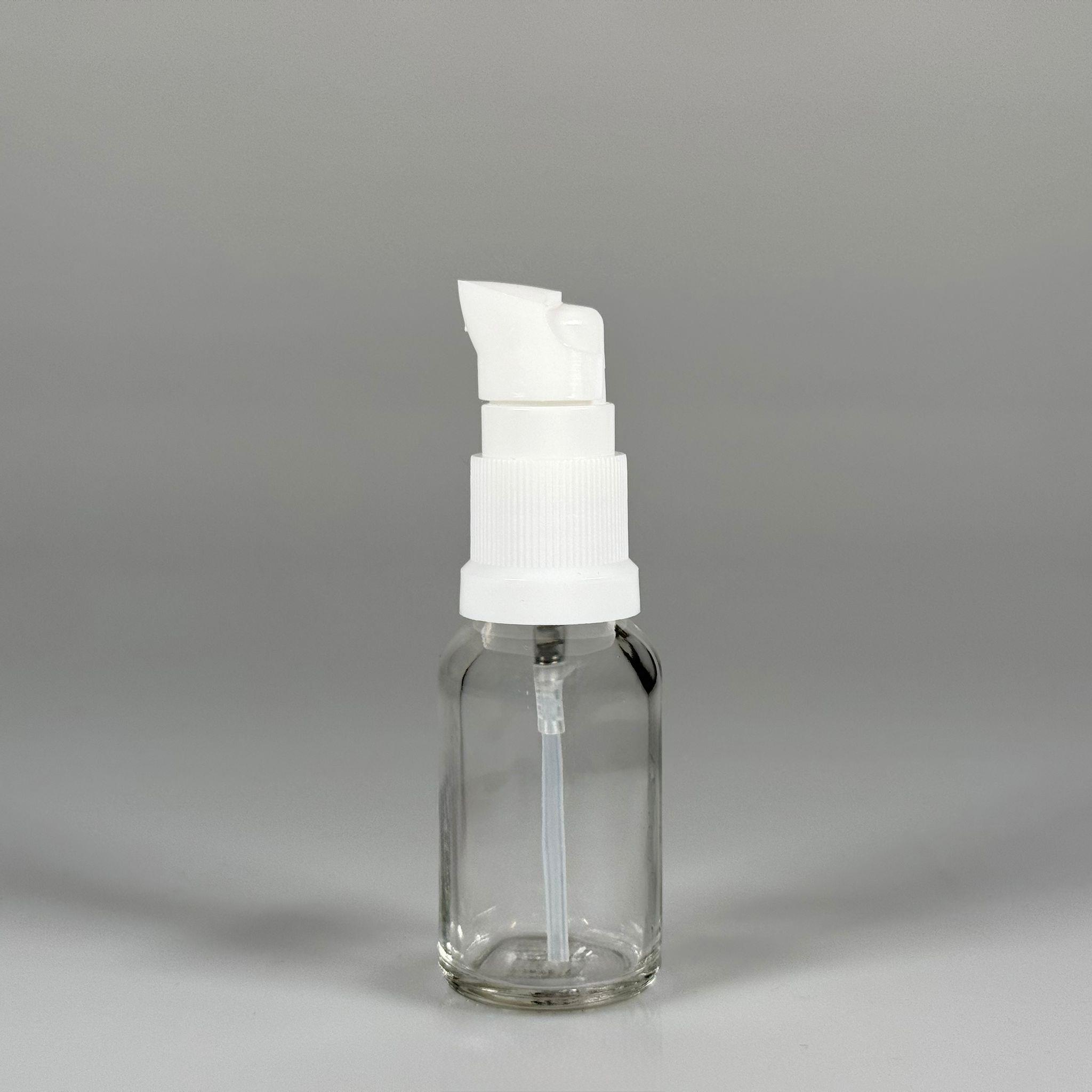 15 CC ŞEFFAF CAM ŞİŞE - SIZDIRMAZ ETEKLİ BEYAZ LOSYON POMPALI TAKIM - 15 ML LOSYON ŞİŞESİ - YAĞ, KREM GİBİ YOĞUN KIVAMLI SIVILAR İÇİN CAM AMBALAJ