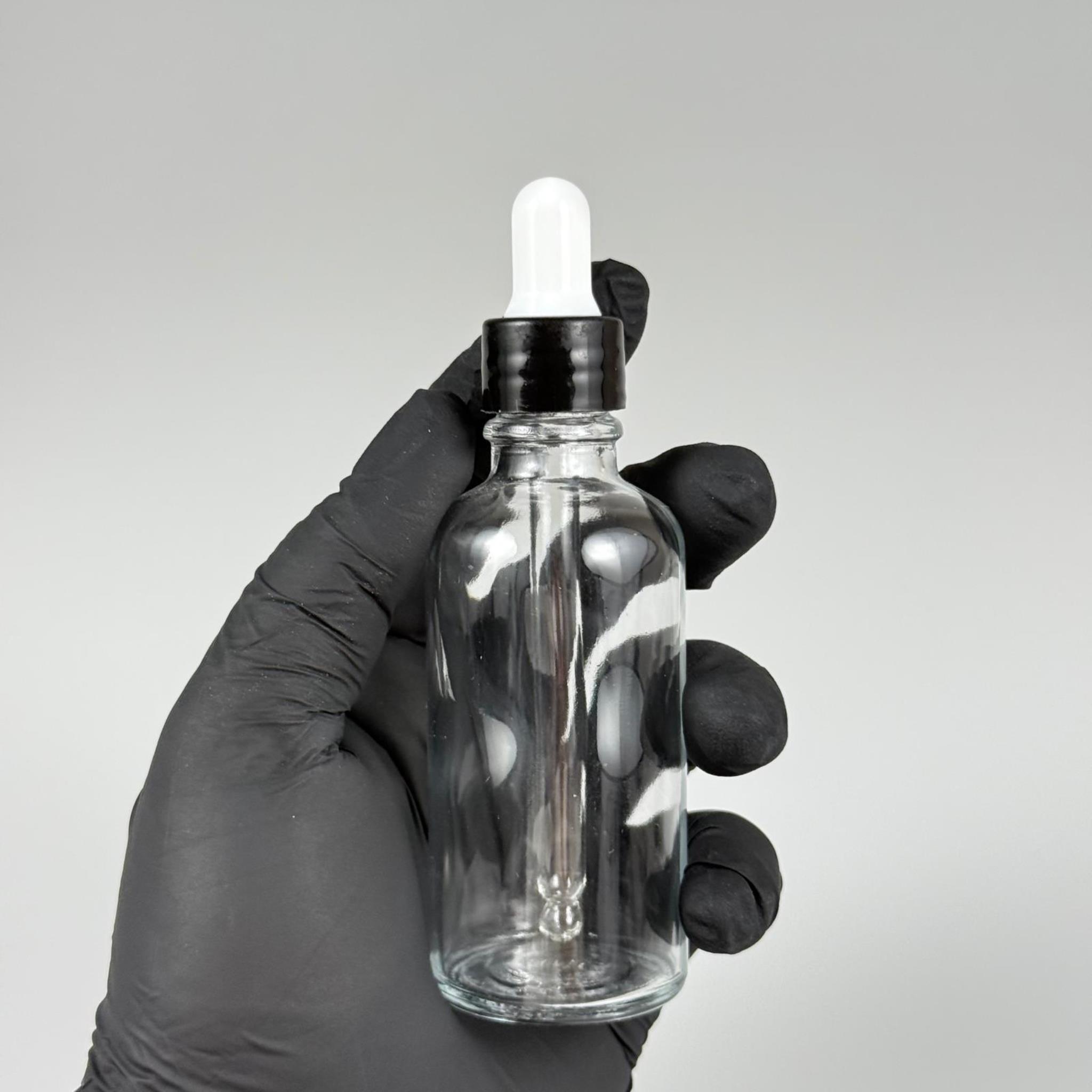50 CC ŞEFFAF CAM DAMLALIKLI ŞİŞE - BEYAZ EMZİK + SİYAH DÜZ KAPAK + CAM PİPET TAKIM - 50 ML DAMLALIKLI ŞİŞE SETİ