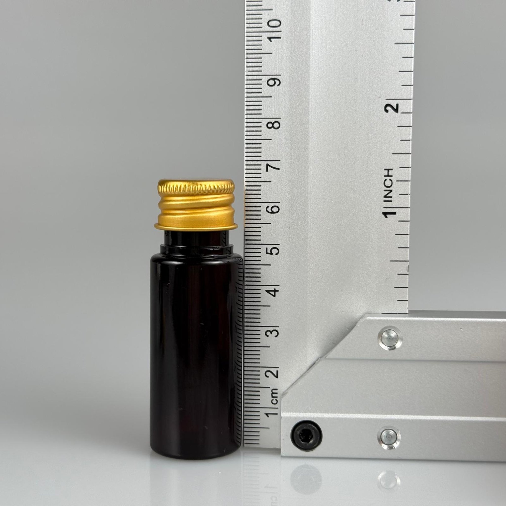 15 CC AMBER SİLİNDİR PET ŞİŞE + KÖPÜK CONTALI GOLD ALÜMİNYUM METAL KAPAKLI TAKIML - 15 ML KAHVERENGİ PET ŞİŞE