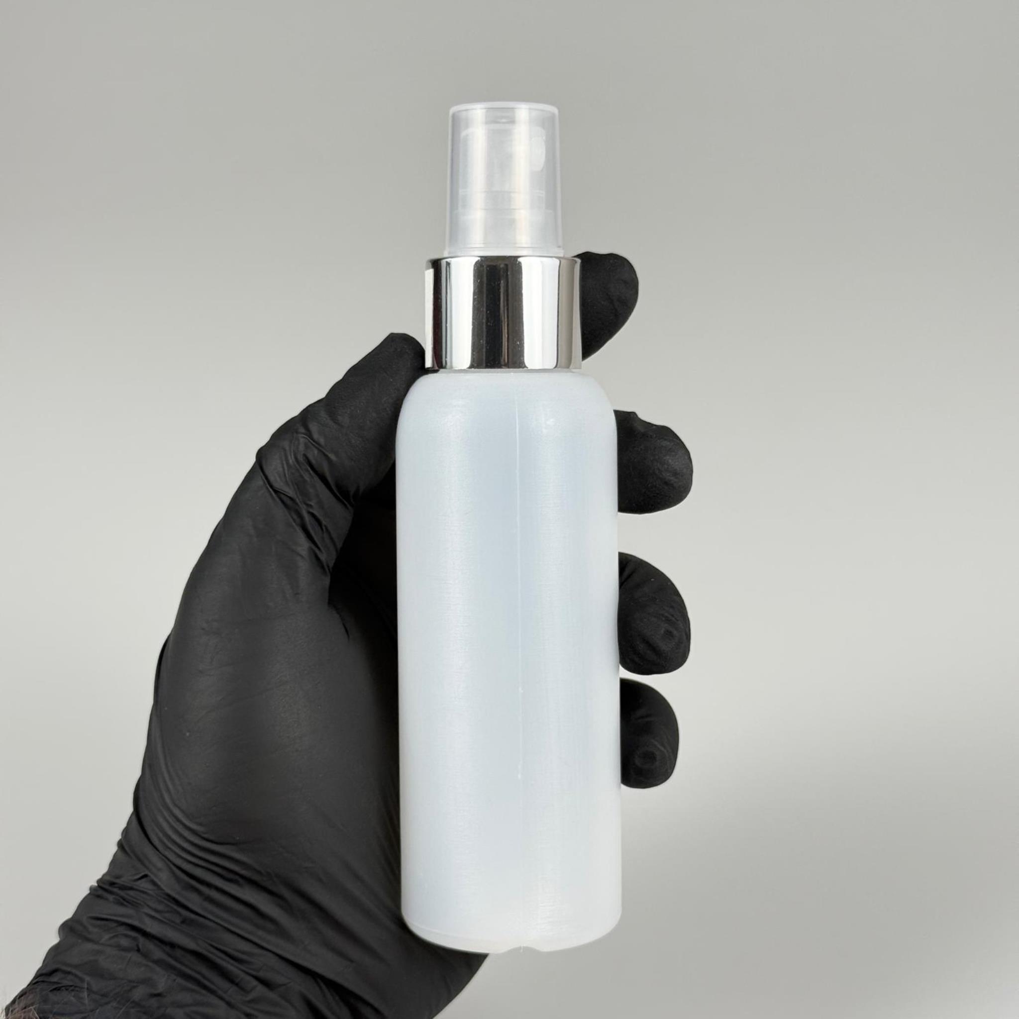 100 CC NATÜREL SERT POLİETİLEN ŞİŞE + GÜMÜŞ SPREYLİ -  24 MM  - 100 ML SERT POLİETİLEN ŞİŞE