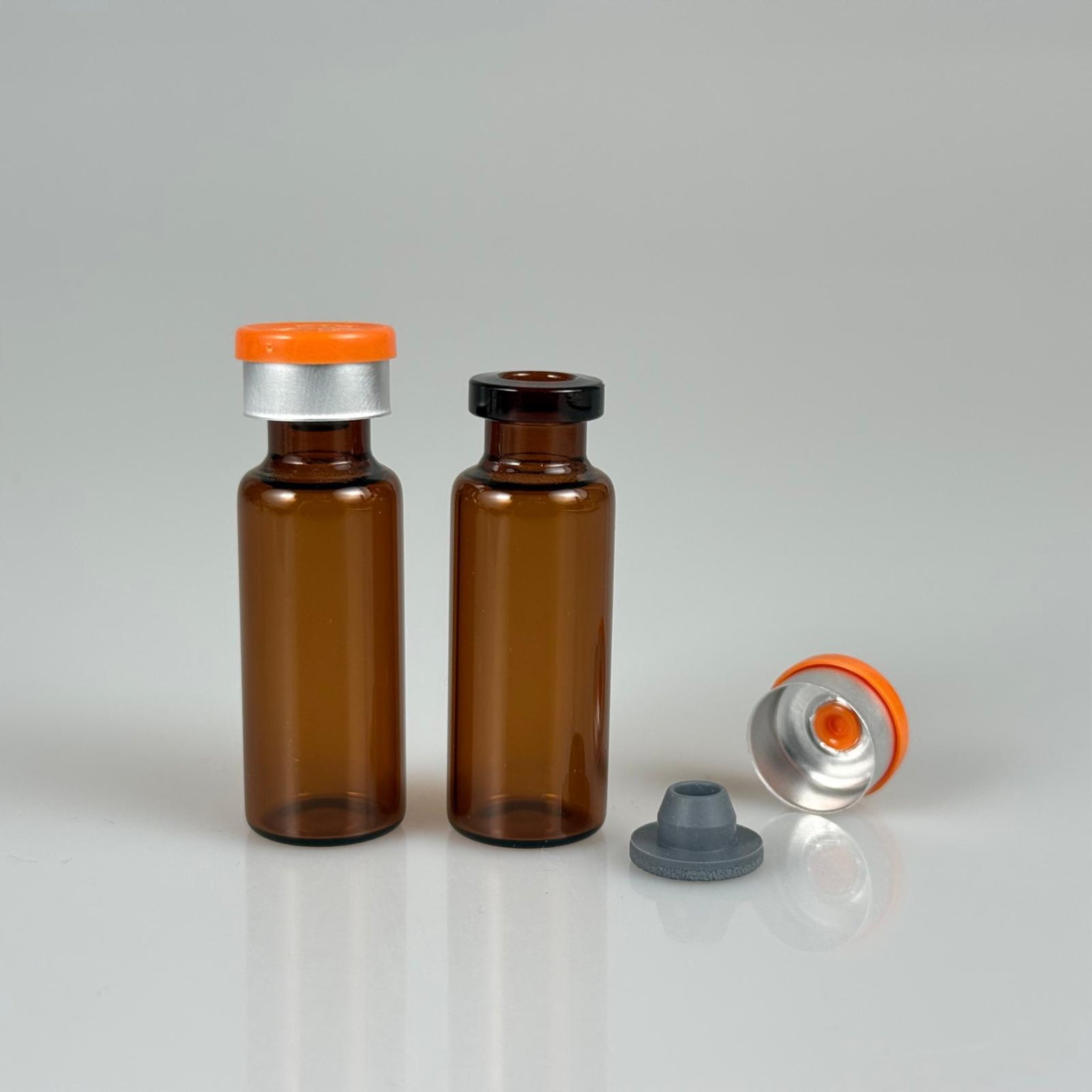 4 ML VİAL FLAKON ŞİŞE- 13 AĞIZ 4 CC AMBER CAM İLAÇ ŞİŞESİ + KAUÇUK BUTİL ENJEKTÖR TIPASI + TURUNCU FLAKON KAPAKLI TAKIM