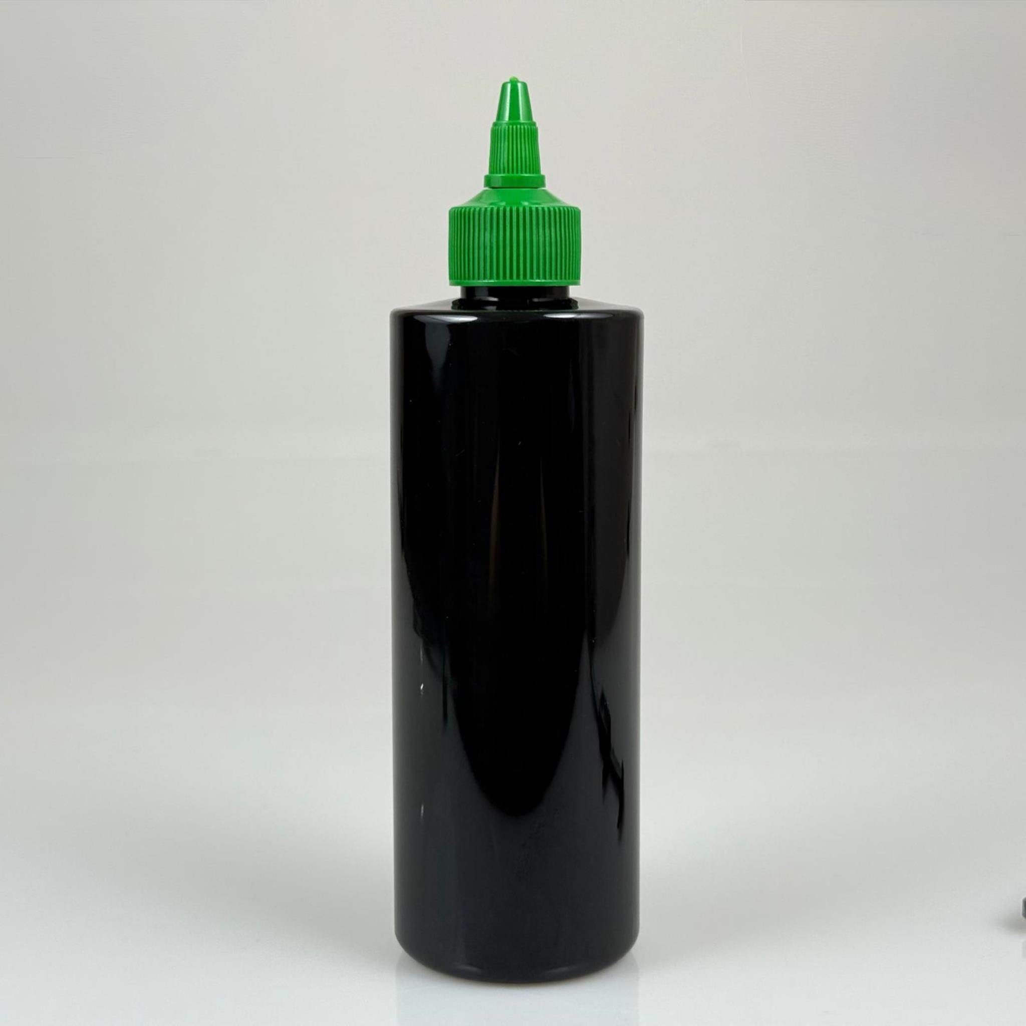 ZEYTİNYAĞI, SOS, ACI SOS, SİRKE, SRIRACHA VB BOŞ ŞİŞELERİ - YEŞİL SİVRİ TWİST AKITICI KAPAK + 400 ML SİYAH PET PLASTİK ŞİŞE TAKIM