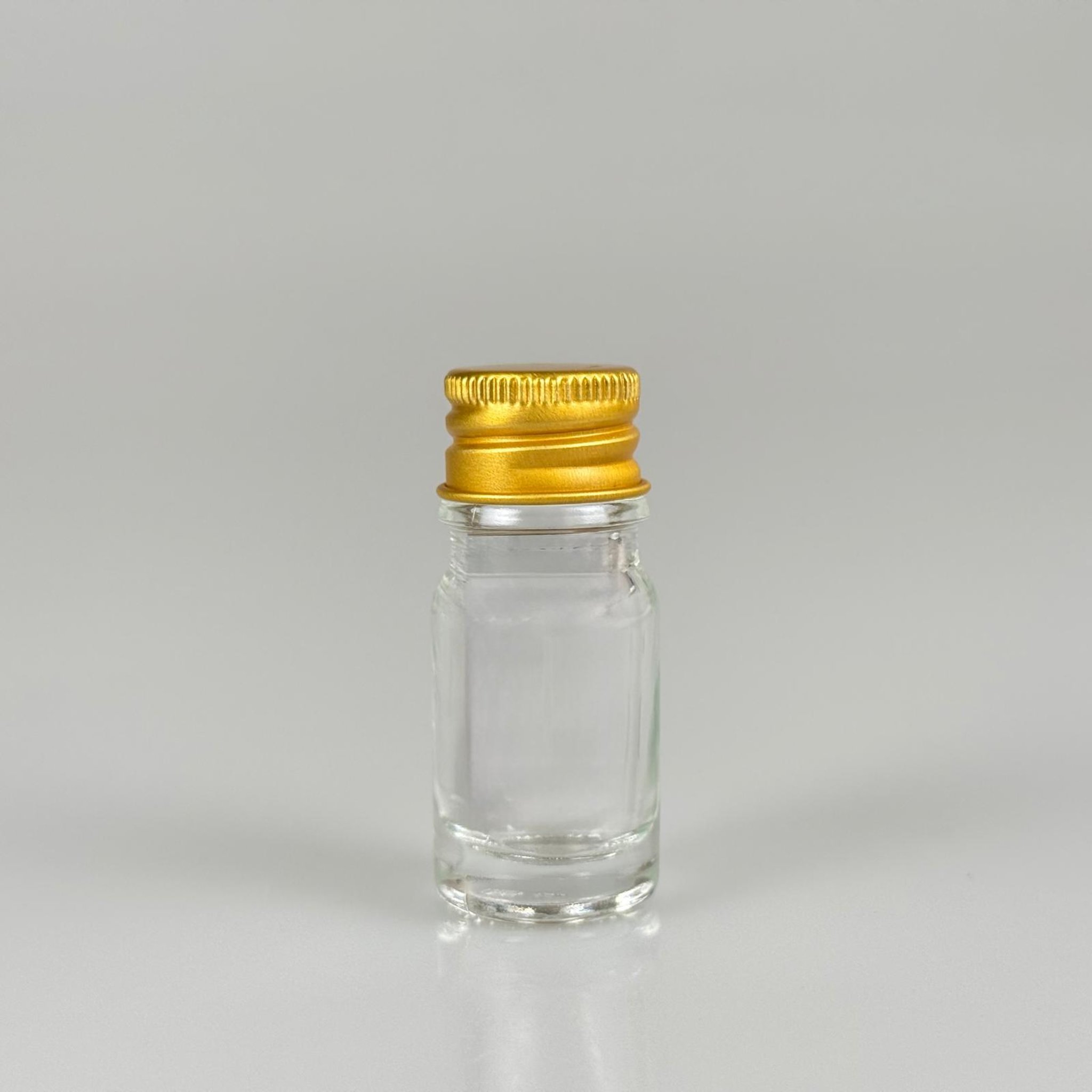 5 CC ŞEFFAF CAM ŞİŞE + KÖPÜK CONTALI GOLD ALÜMİNYUM METAL KAPAKLI TAKIM - 5 ML ŞEFFAF CAM ŞİŞE