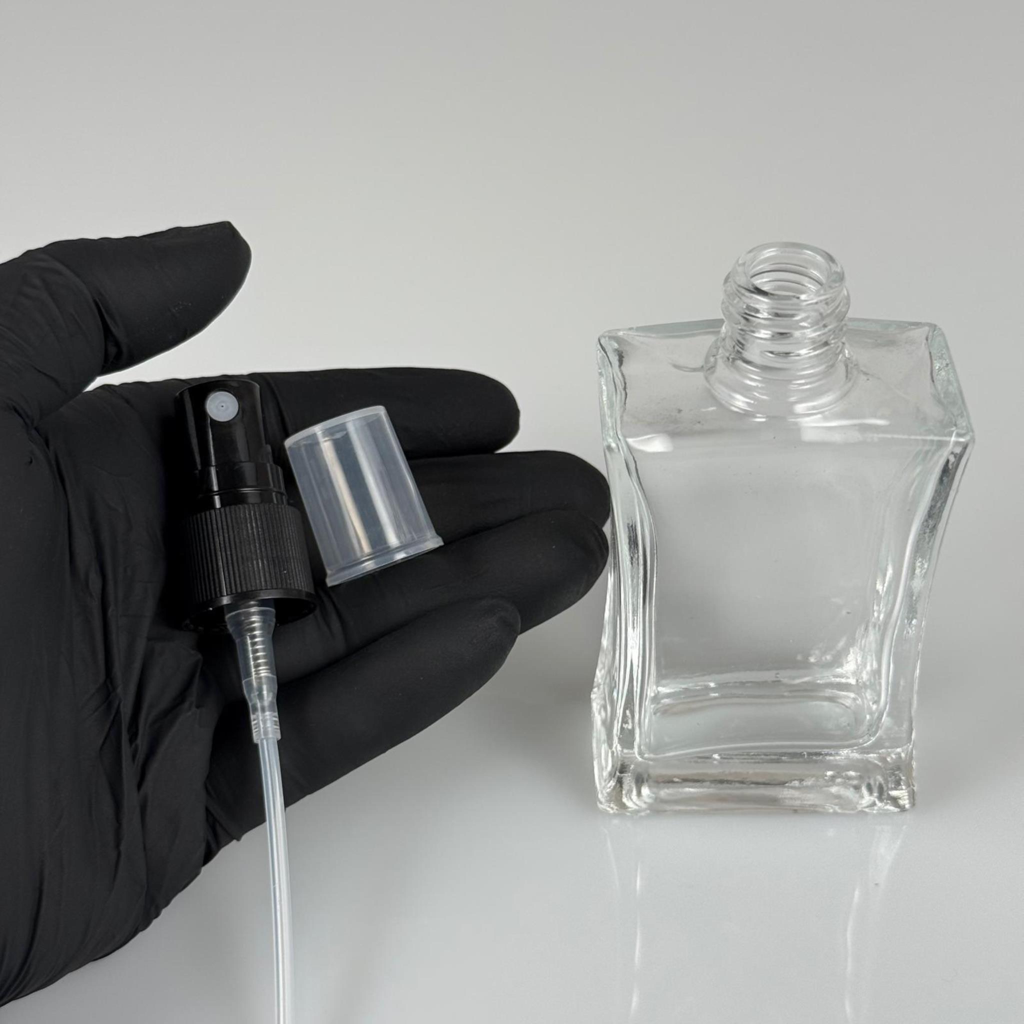 50 CC KÖŞELİ CAM ŞİŞE SİYAH SPREYLİ TAKIM - 50 ML PARFÜM ŞİŞESİ - 1. KALİTE İTHAL CAM