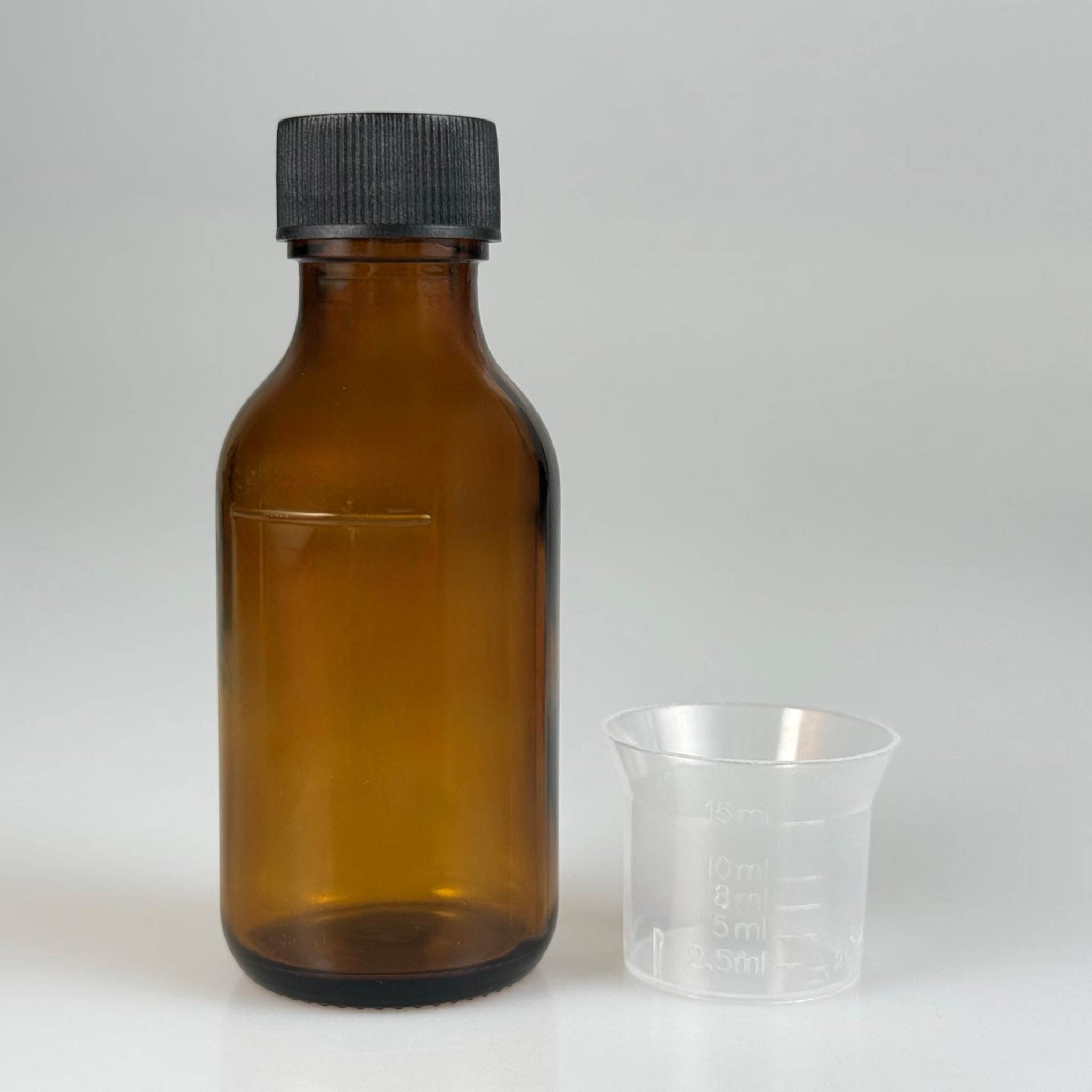 75 CC AMBER ECZA ŞİŞESİ + SİYAH KAPAK + 15 ML ÖLÇEK TAKIM - 75 AĞIZ KAHVERENGİ ŞURUP ŞİŞESİ