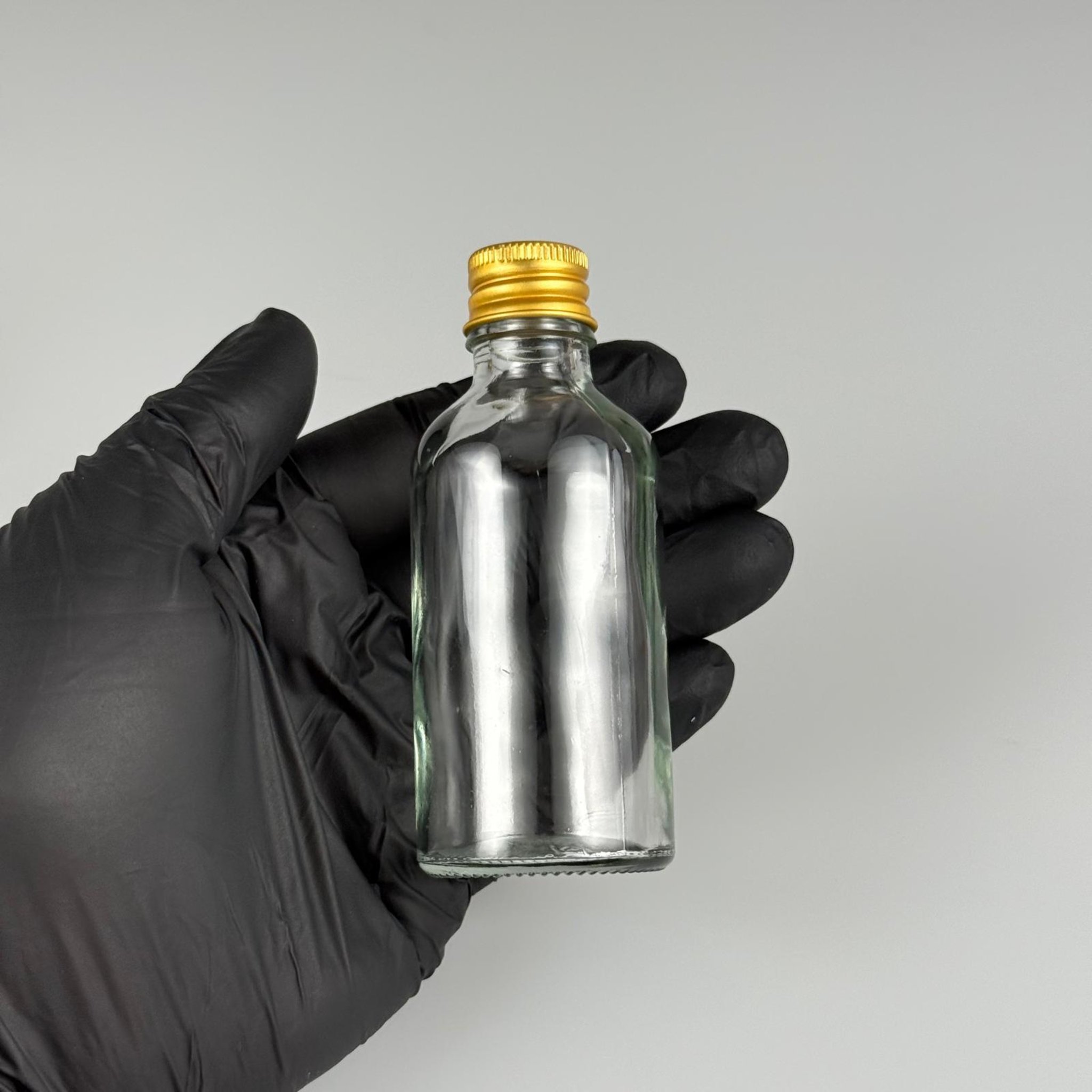 50 CC ŞEFFAF CAM ŞİŞE + KÖPÜK CONTALI GOLD ALÜMİNYUM METAL KAPAKLI TAKIM - 50 ML ŞEFFAF CAM ŞİŞE