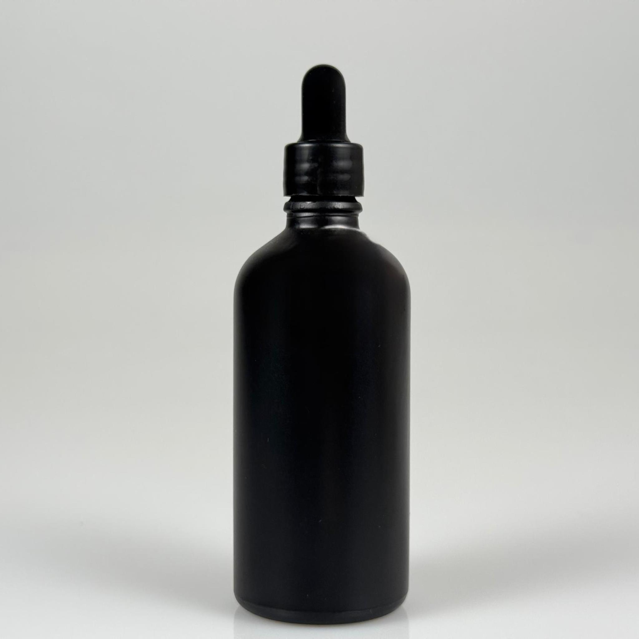 100 CC MAT SİYAH CAM DAMLALIKLI ŞİŞE - SİYAH EMZİK + SİYAH DÜZ KAPAK + CAM PİPET TAKIM - 100 ML MAT SİYAH DAMLALIKLI ŞİŞE SETİ