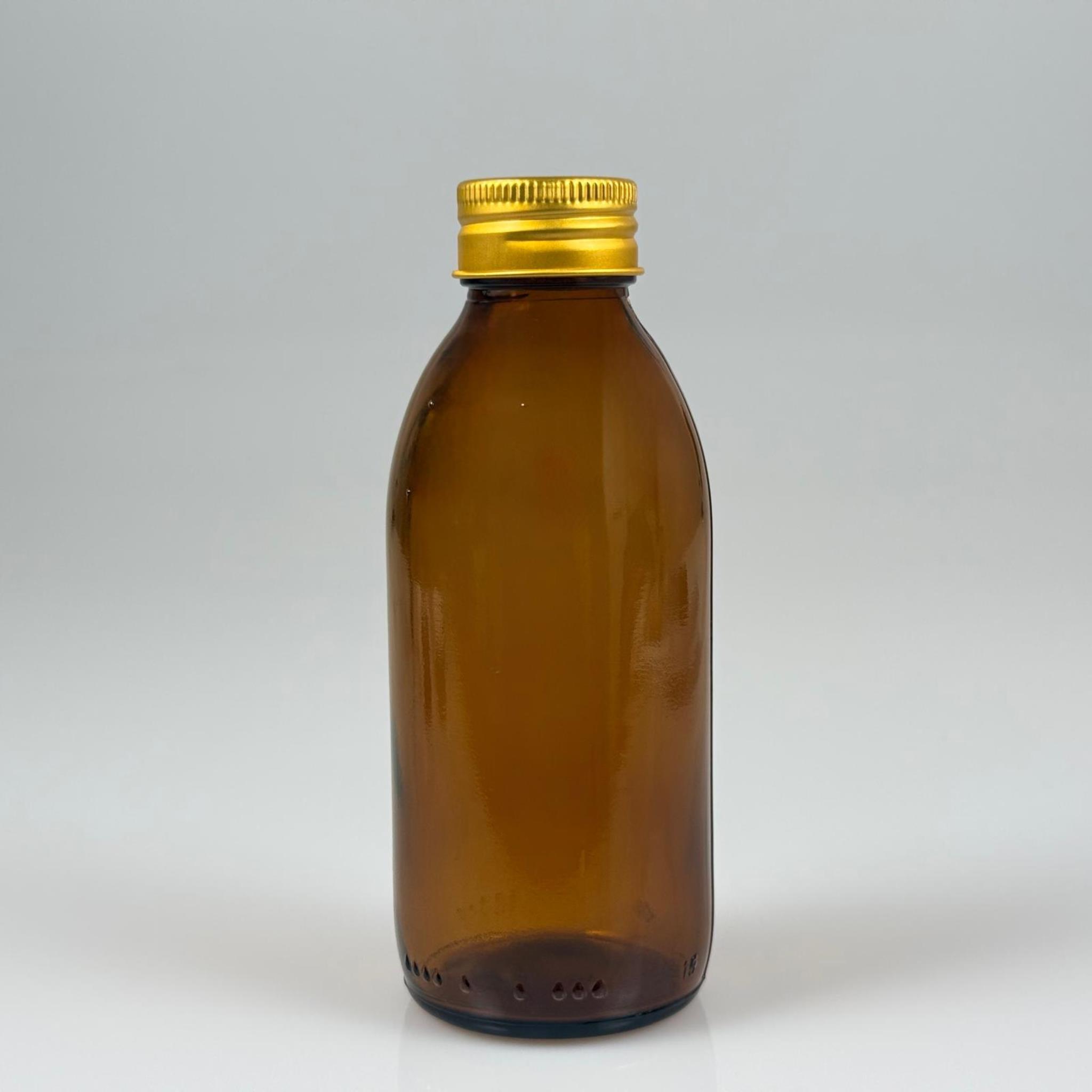 160 CC AMBER CAM ŞİŞE - GOLD METAL ALÜMİNYUM KAPAKLI - 160 ML CAM ŞİŞE - KAHVERENGİ ECZA ŞİŞESİ