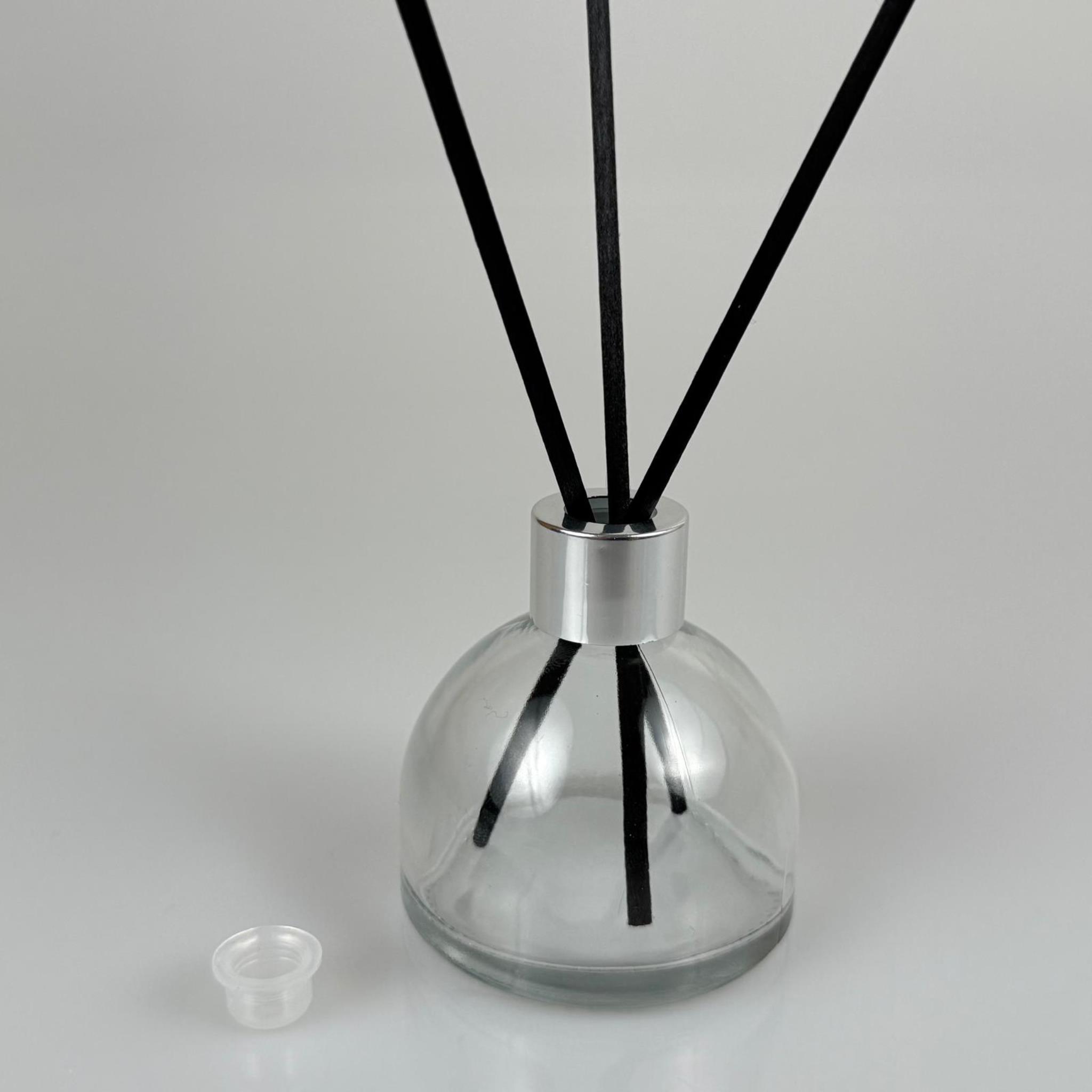 KUBBE MODEL CAM BAMBU ODA KOKUSU ŞİŞESİ + METAL GÜMÜŞ KAPAK + TIPA + 3 ADET FİBER BAMBU ÇUBUK - 50 ML SET TAKIM - HEDİYELİK PROMOSYON DİFFUSER ŞİŞELERİ