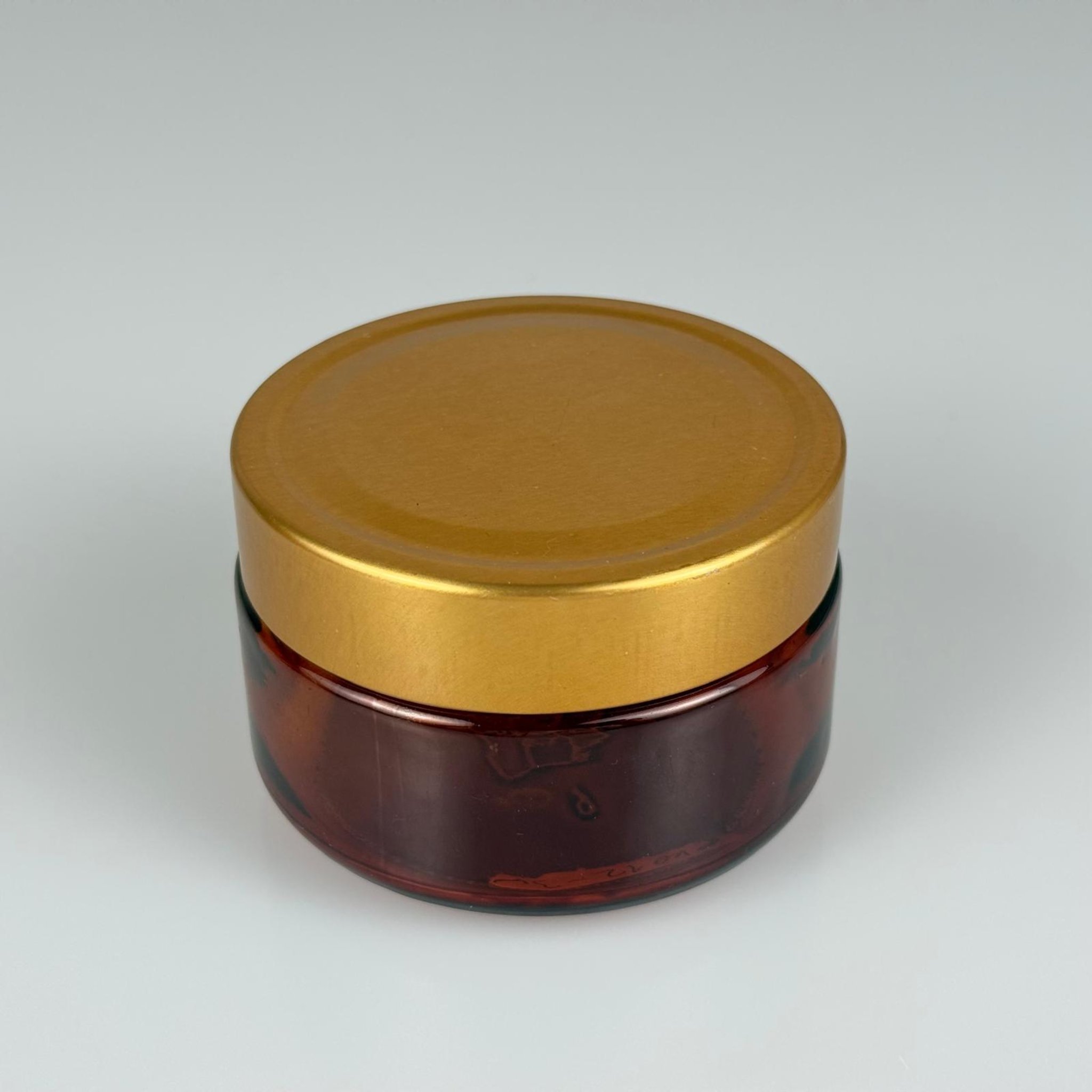 230 CC AMBER CAM KAVANOZ (82 AĞIZ) + 82 MM GOLD AKILLI DERİNN KAPAKLI TAKIM - 230 ML KAHVERENGİ KAVANOZ