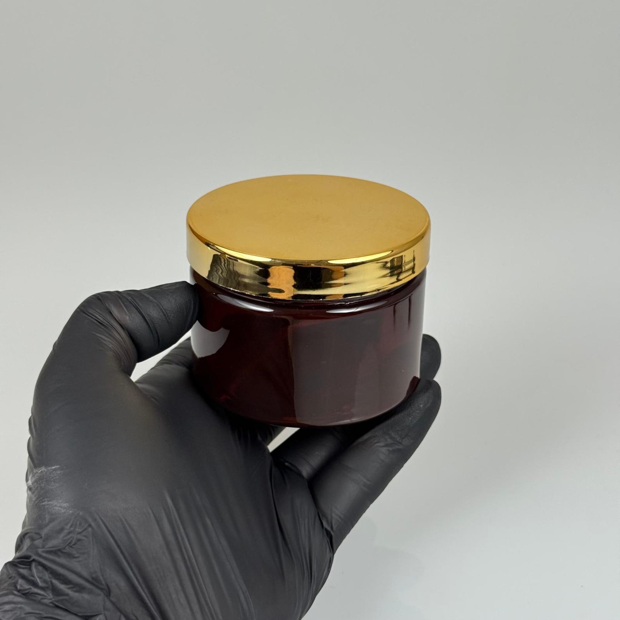 150 ML SERT PET KAVANOZ + GOLD KAPLAMALI PLASTİK KAPAK + İÇ TIPA - 150 CC KALIN AMBER PLASTİK KAVANOZ GOLD KAPLAMALI PLASTİK KAPAKLI İÇ TIPALI TAKIM - KREM KAVANOZLARI