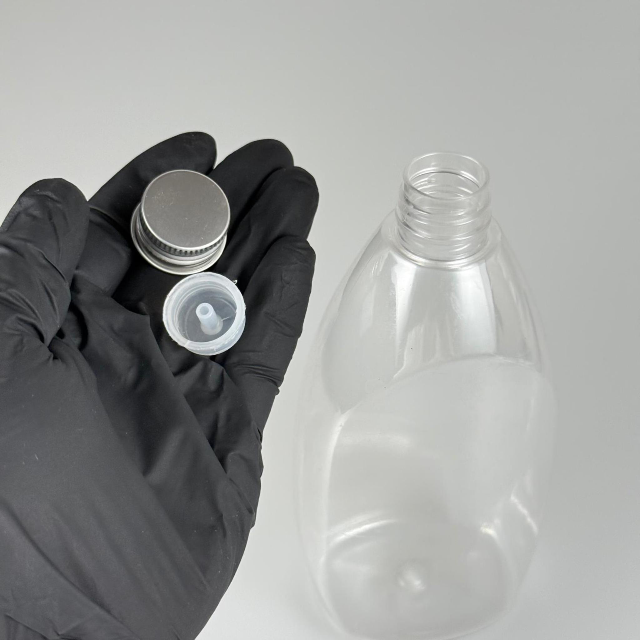 400 CC YASSI PET SIVI SABUN ŞİŞESİ (AĞIZ ÇAPI 24 MM) + KÖPÜK CONTALI GÜMÜŞ METAL ALÜMİNYUM KAPAKLI + KOLONYA TIPALI TAKIM - 400 ML KAPAKLI PLASTİK ŞİŞELER
