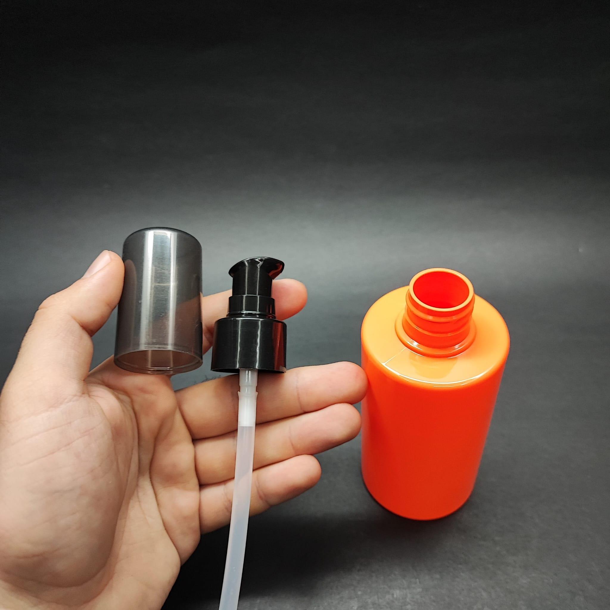 200 CC KÜT BOYUNLU SİLİNDİR PET ŞİŞE (24 GR) - SİYAH LOSYON POMPALI - 200 ML PLASTİK ŞİŞE - TURUNCU