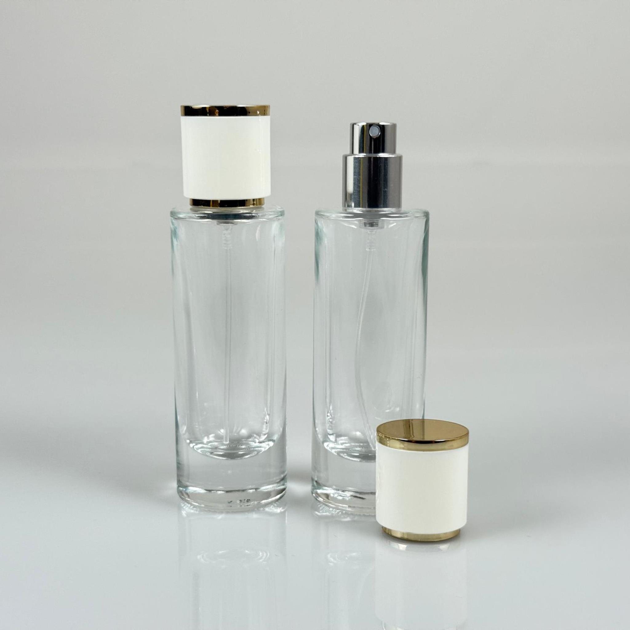 30 ML SİLİNDİR UZUN MODEL PARFÜM ŞİŞESİ - GÜMÜŞ METAL SPREYLİ + GOLD BEYAZ KAPAKLI (AĞIZ 15 MM GEÇME KOLAY KAPAMA)