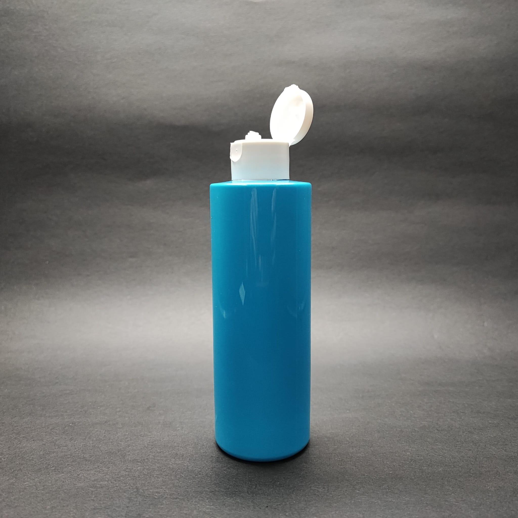 200 CC KÜT BOYUNLU UZUN SİLİNDİR PET ŞİŞE (24 GR) - BEYAZ FLİPTOP KAPAKLI - 200 ML PLASTİK ŞİŞE - MAVİ