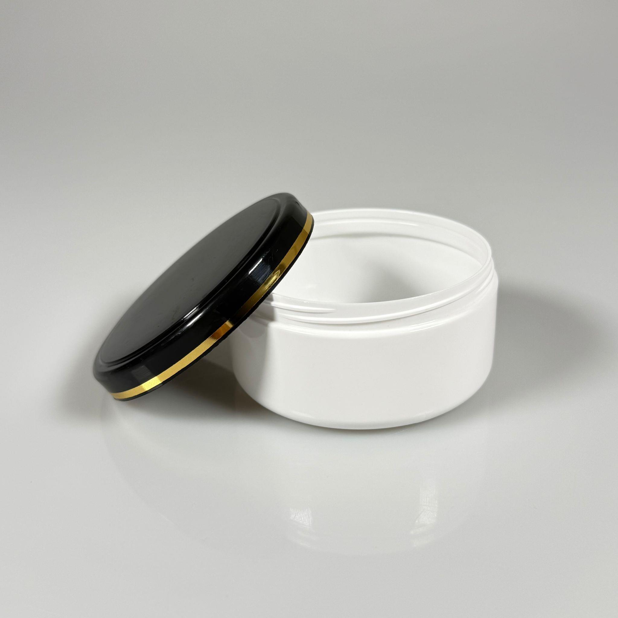 150 CC PİTY KREM KAVANOZU - KAPAKLI - BEYAZ - GOLD YALDIZLI SİYAH KAPAKLI KREM KUTUSU - KOZMETİK AMBALAJ