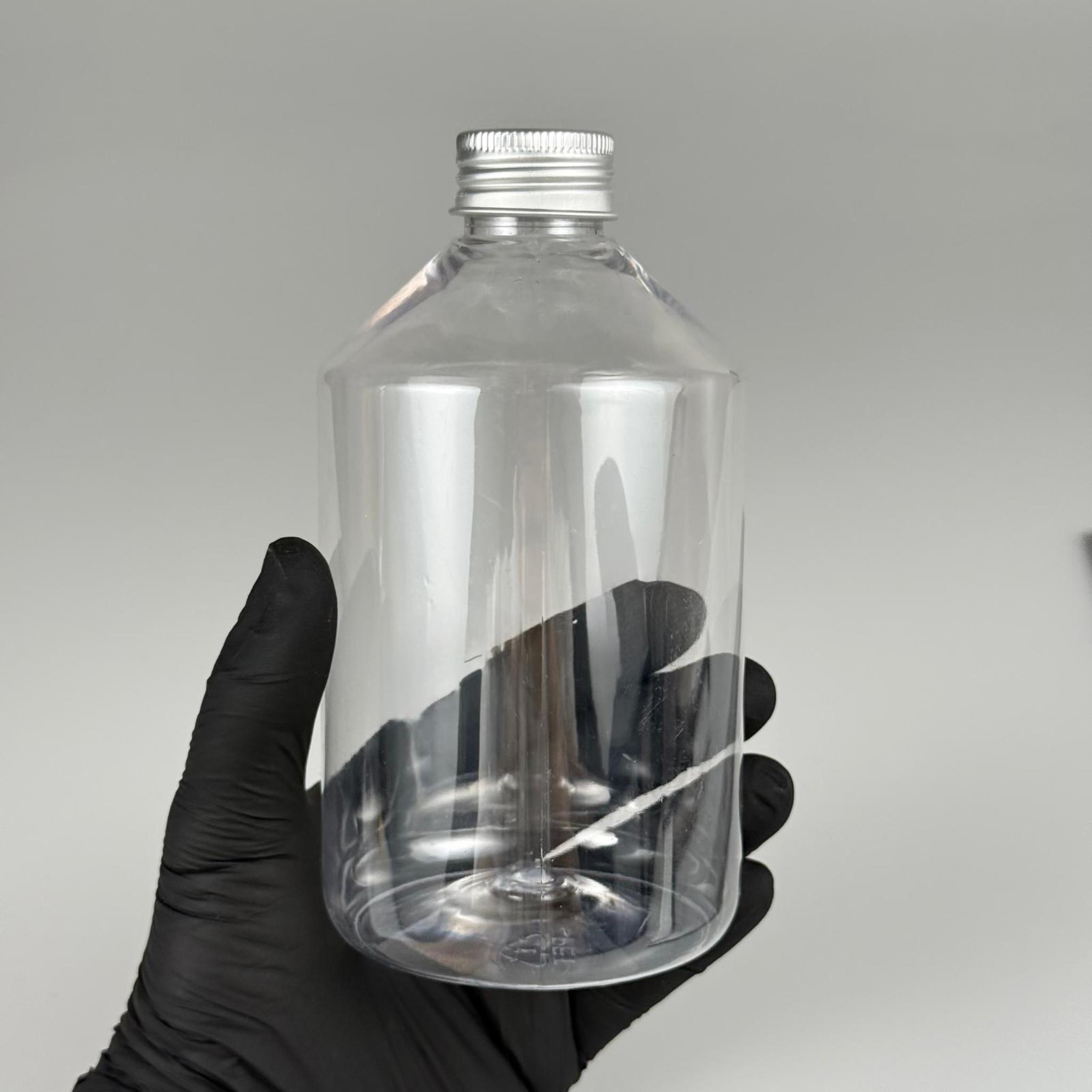 500 CC KÜT BOYUNLU ŞEFFAF PET ŞİŞE - GÜMÜŞ METAL ALÜMİNYUM KAPAKLI - 500 ML KALIN (30 gr) PET ŞİŞE