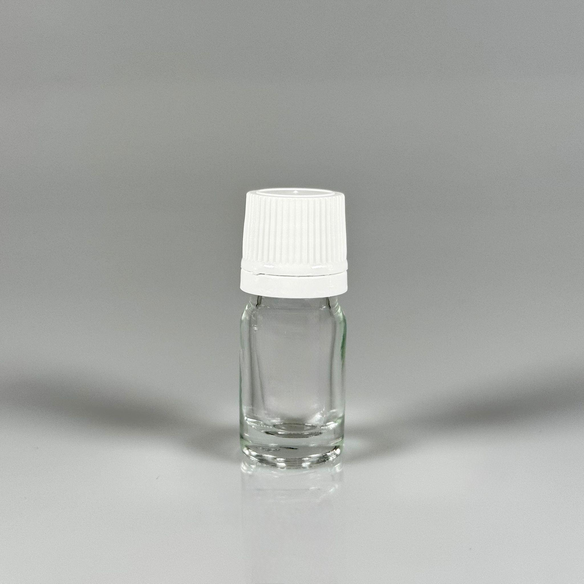 5 CC CAM ŞEFFAF  KİLİTLİ, KENDİNDEN CONTALI BEYAZ KAPAKLI - 5 ML DAR AĞIZLI İLAÇ ŞİŞESİ