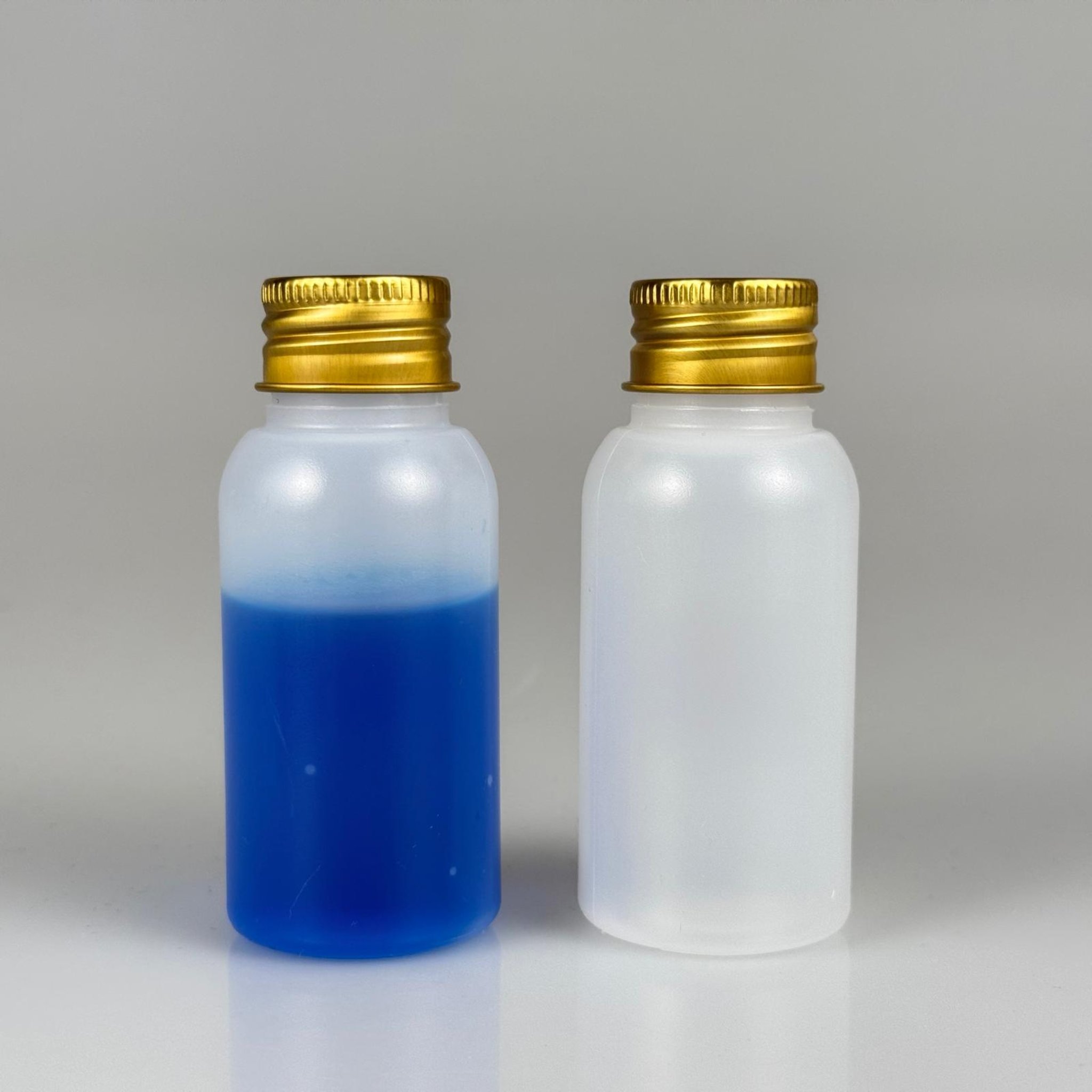 50 ML SIKILABİLİR YUMUŞAK POLİETİLEN PE PLASTİK ASETON ŞİŞESİ ( 24 AĞIZ ) + KÖPÜK CONTALI GOLD METAL ALÜMİNYUM KAPAK TAKIM - 50 cc sos, yağ, kartuş, mürekkep vb için boş şişeler