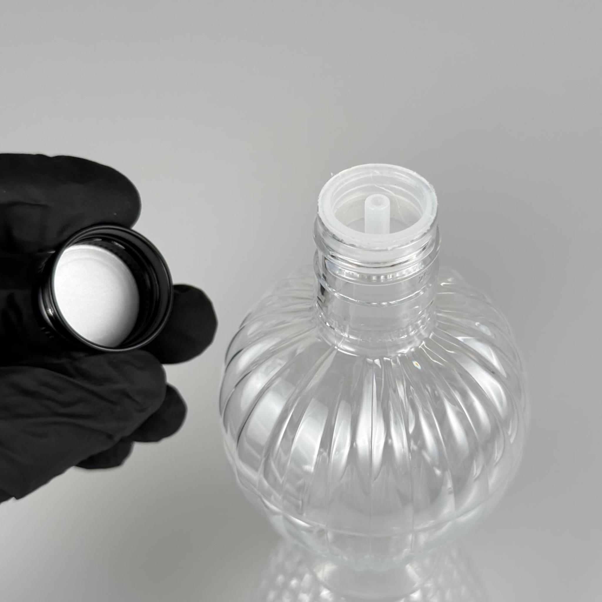 300 CC PIRLANTA ŞİŞE (CAMPET) 24 AĞIZ + KÖPÜK CONTALI SİYAH METAL ALÜMİNYUM KAPAK + KOLONYA TIPALI TAKIM - 300 ML KAPAKLI PLASTİK ŞİŞELER