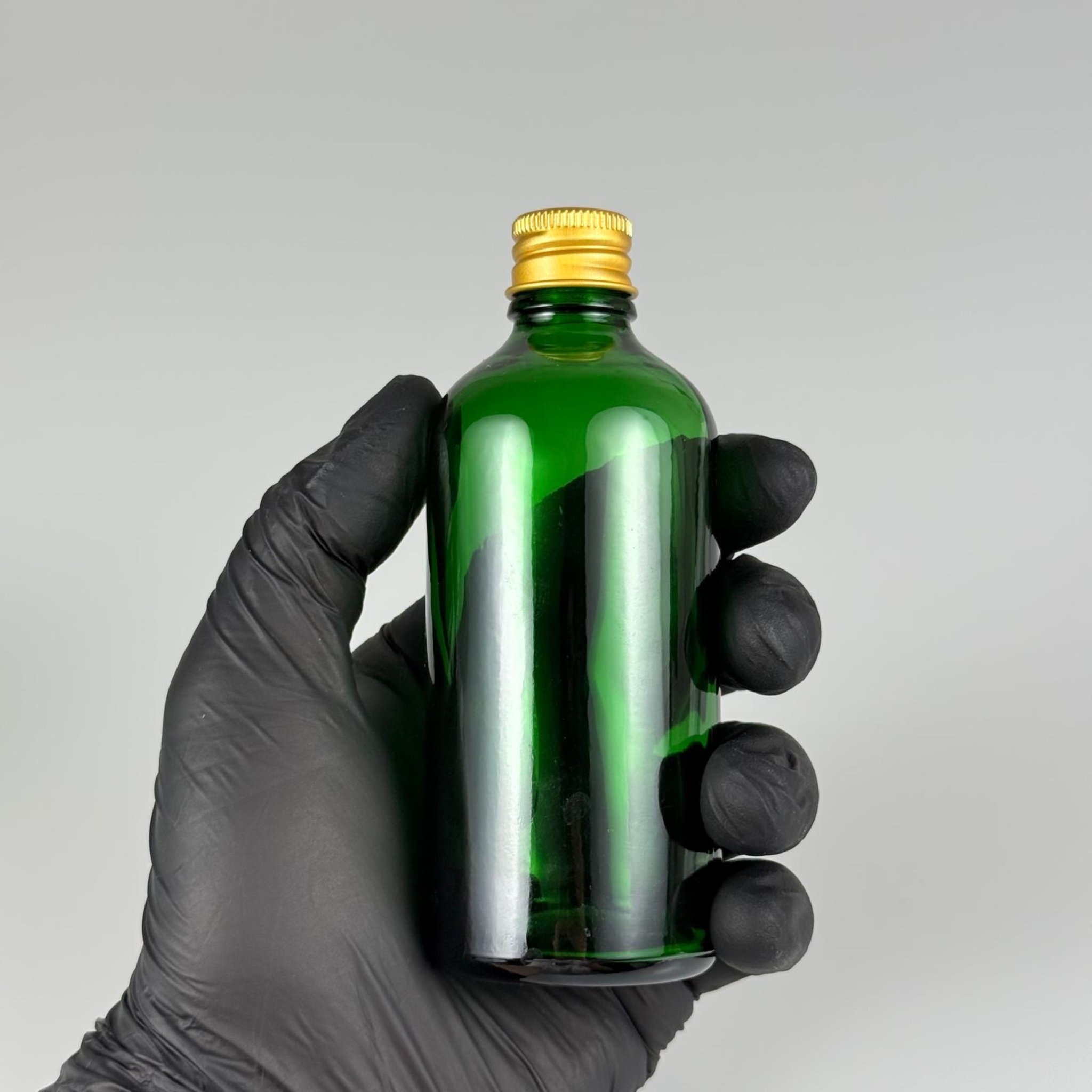 100 CC YEŞİL CAM ŞİŞE + KÖPÜK CONTALI GOLD ALÜMİNYUM METAL KAPAKLI + KÖR TIPALI TAKIM - 100 ML YEŞİL CAM ŞİŞE