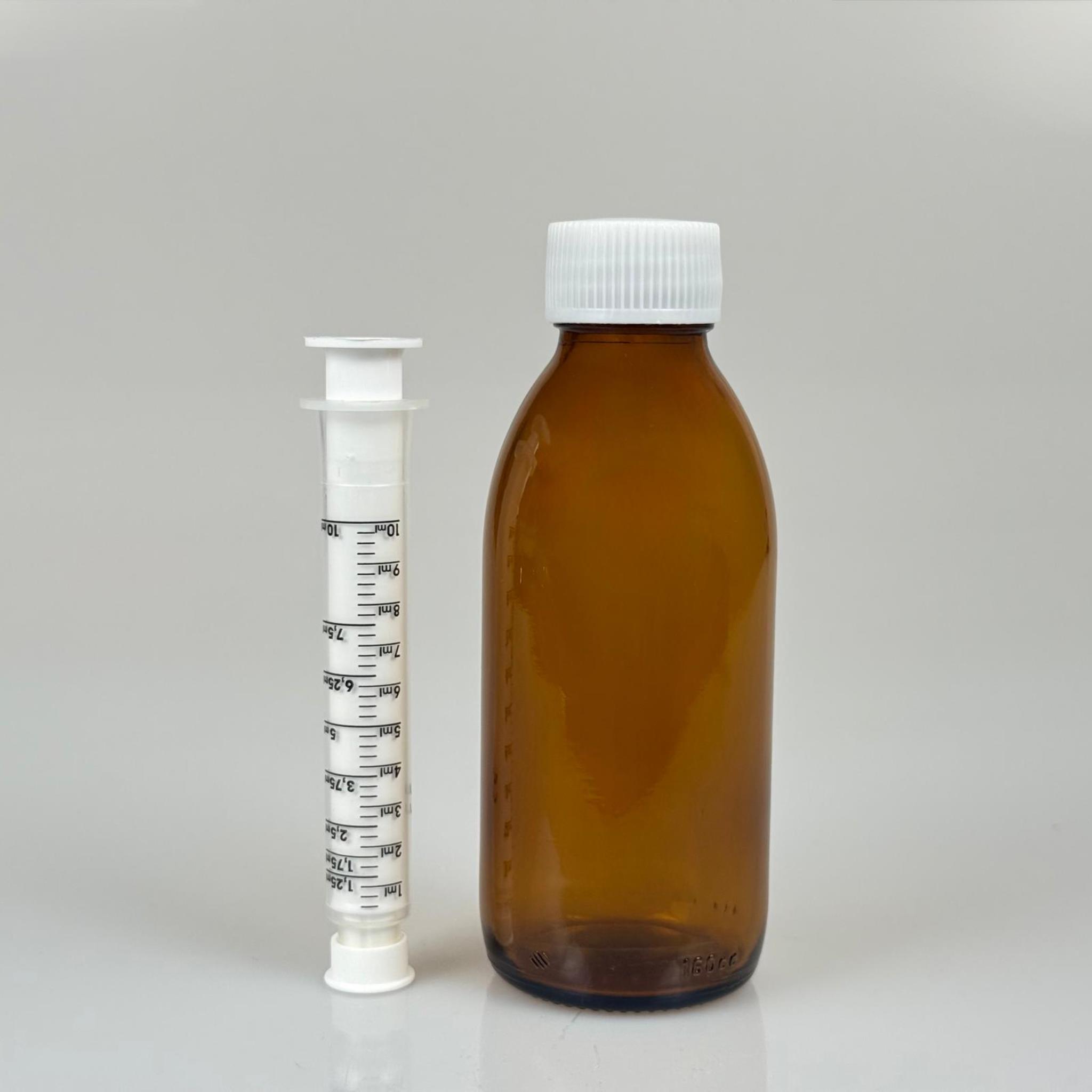 160 ML CAM ECZA ŞİŞESİ + 10 ML DOZAJ PİPETİ + DOZAJ TIPASI + CONTALI PLASTİK KAPAK TAKIM