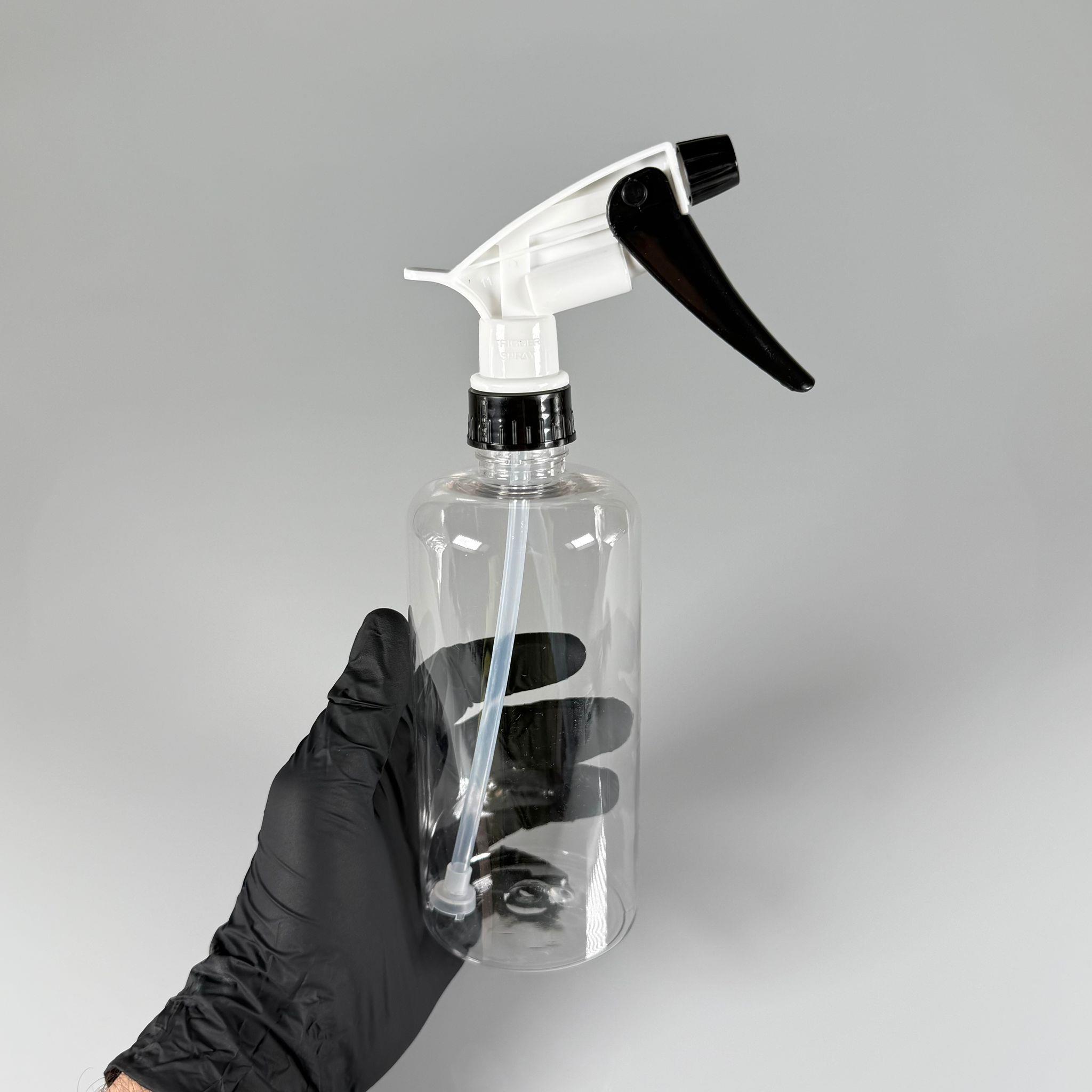 500 CC PET OTO BAKIM ŞİŞESİ - BÜYÜK SİYAH BEYAZ DOZAJLI KİMYASALA DAYANIKLI TRİGER TETİK SPREYLİ - 500 ML KİMYASALA DAYANIKLI PLASTİK ŞİŞE - 0,5 LT PET ŞİŞE - ŞEFFAF OTO TEMİZLİK ŞİŞESİ