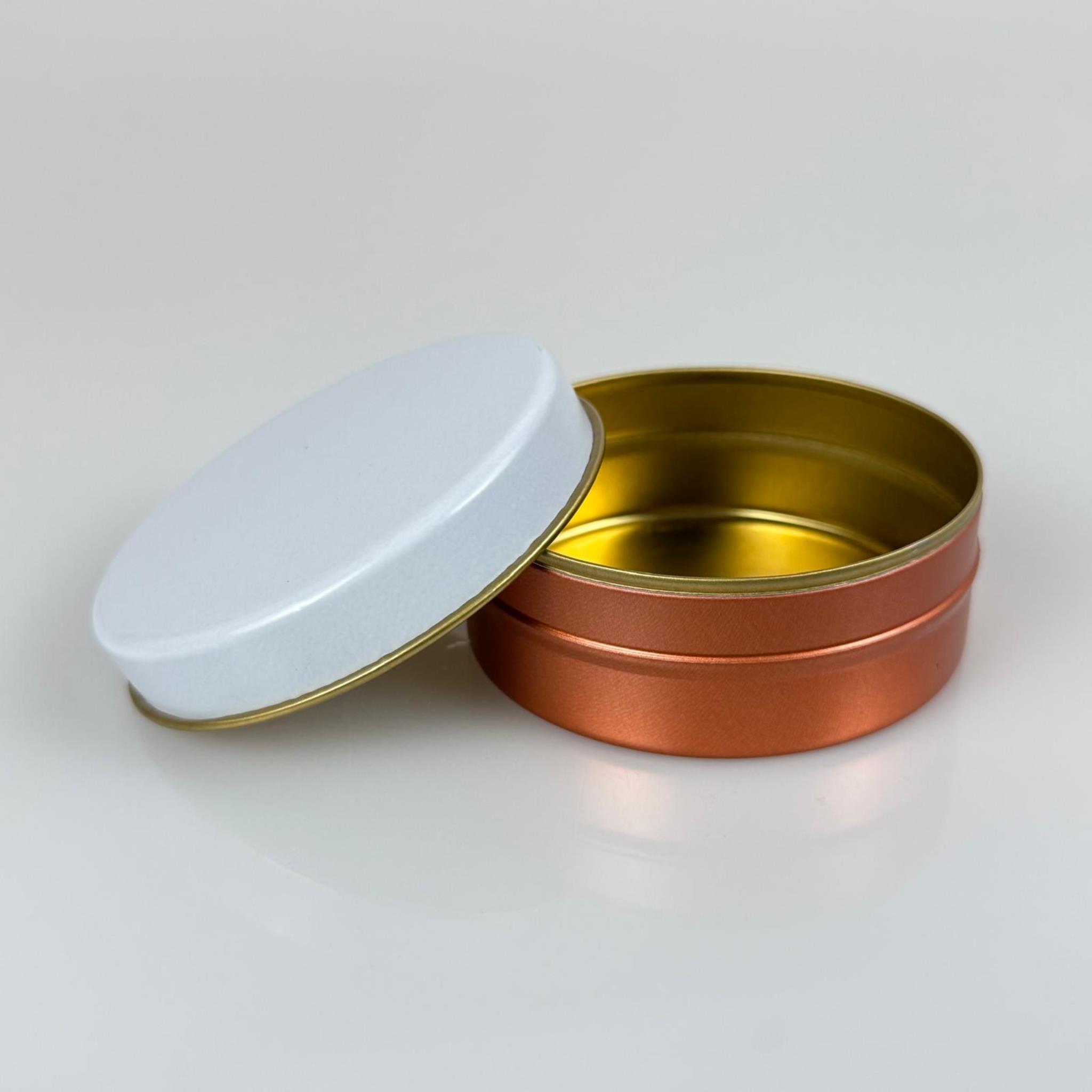 100 CC TENEKE KUTU - ROSE - BEYAZ KAPAKLI - METAL AMBALAJ - MUM TENEKESİ 77 X 28 MM