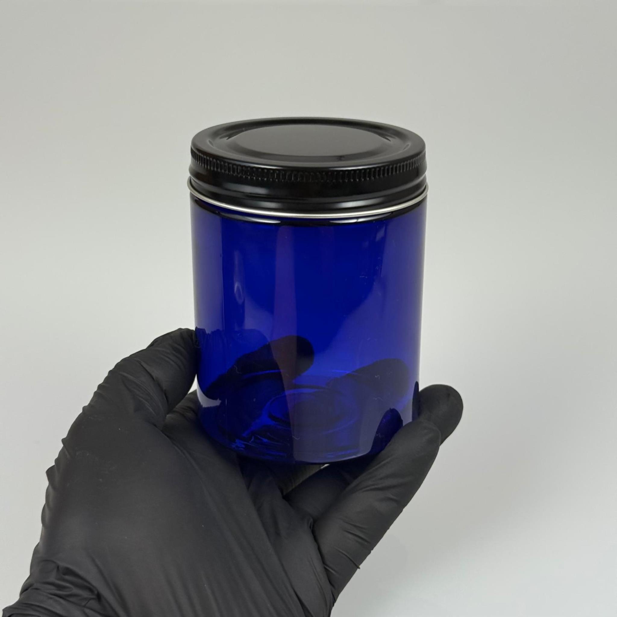 300 ML SERT PET KAVANOZ + SİYAH METAL KAPAK + İÇ TIPA - 300 CC KALIN MAVİ PLASTİK KAVANOZ SİYAH METAL KAPAKLI İÇ TIPALI TAKIM - KREM KAVANOZLARI