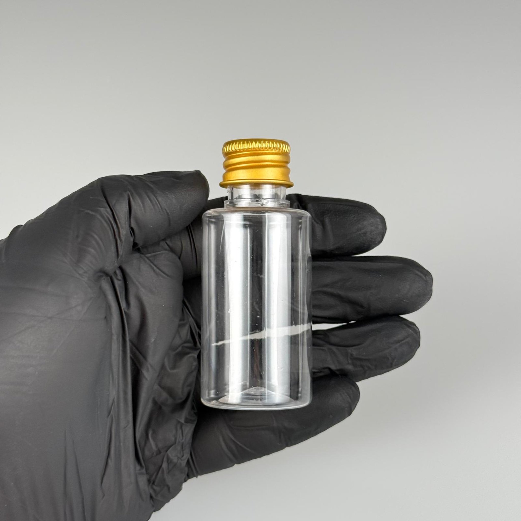 30 CC SİLİNDİR KISA MODEL PET ŞİŞE - KÖPÜK CONTALI GOLD ALÜMİNYUM METAL KAPAKLI TAKIM - 30 ML ŞEFFAF PET ŞİŞE