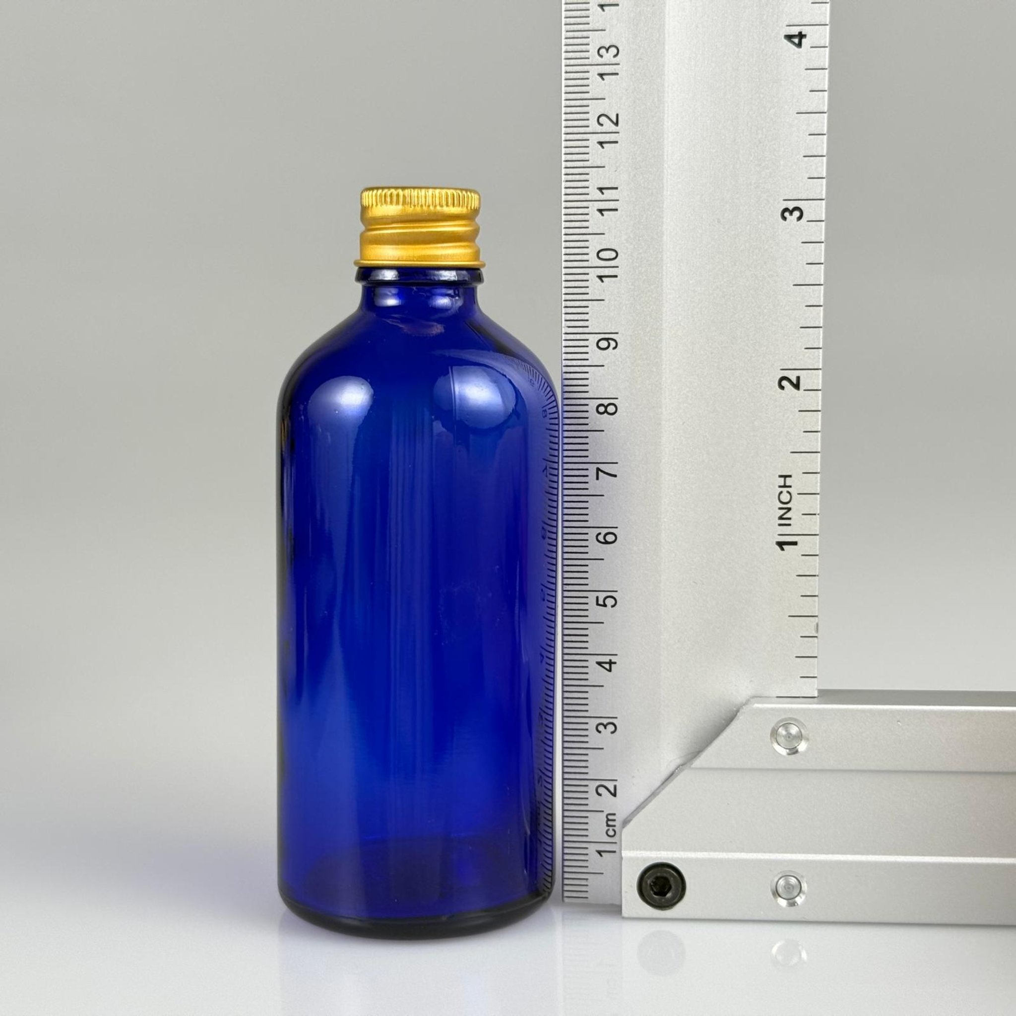 100 CC MAVİ CAM ŞİŞE + KÖPÜK CONTALI GOLD ALÜMİNYUM METAL KAPAKLI TAKIM - 100 ML MAVİ CAM ŞİŞE