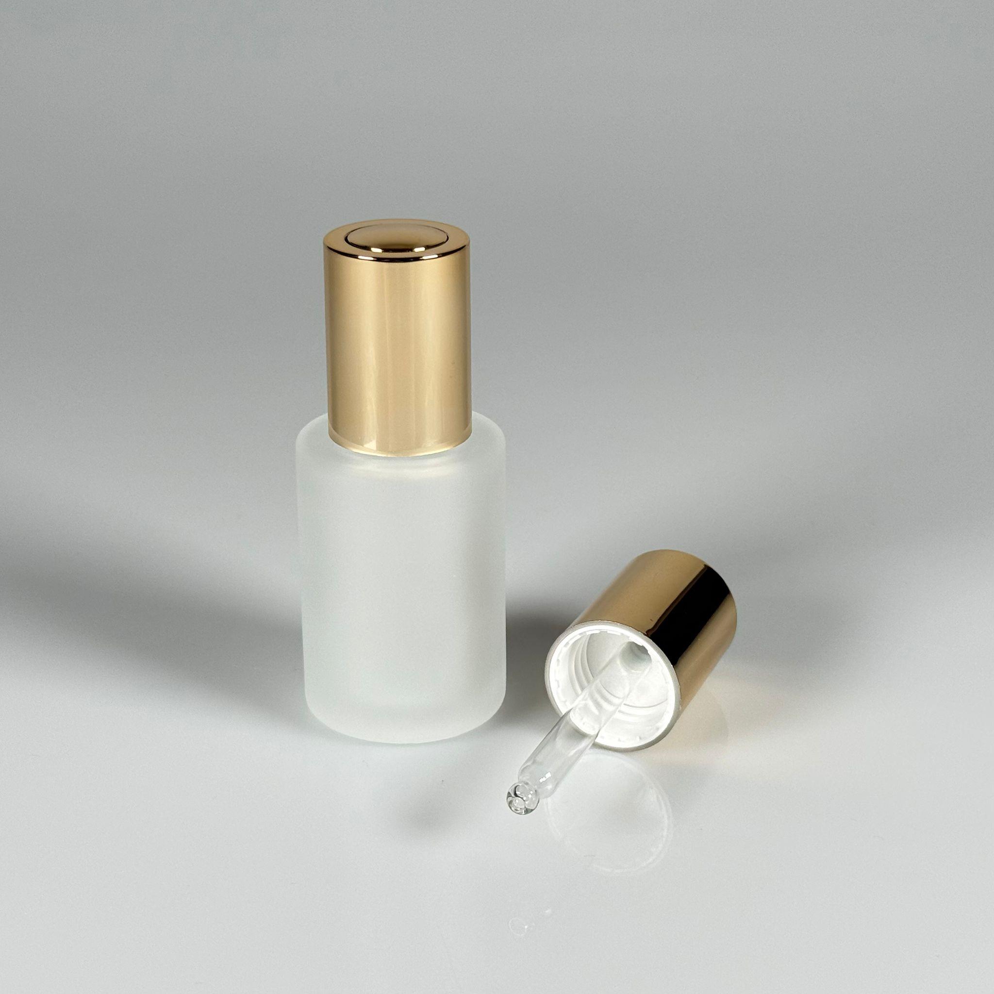 30 CC OMUZLU BUZLU CAM ŞİŞE - LÜX BYORE (ÇEVİRİNCE BUTONU AÇILAN) GOLD CAM DAMLALIKLI TAKIM (DAMLALIĞIN İÇİNDE SIZDIRMAZ CONTA MEVCUTTUR) - 30 ML KÜT BOYUNLU CAM SERUM ŞİŞESİ