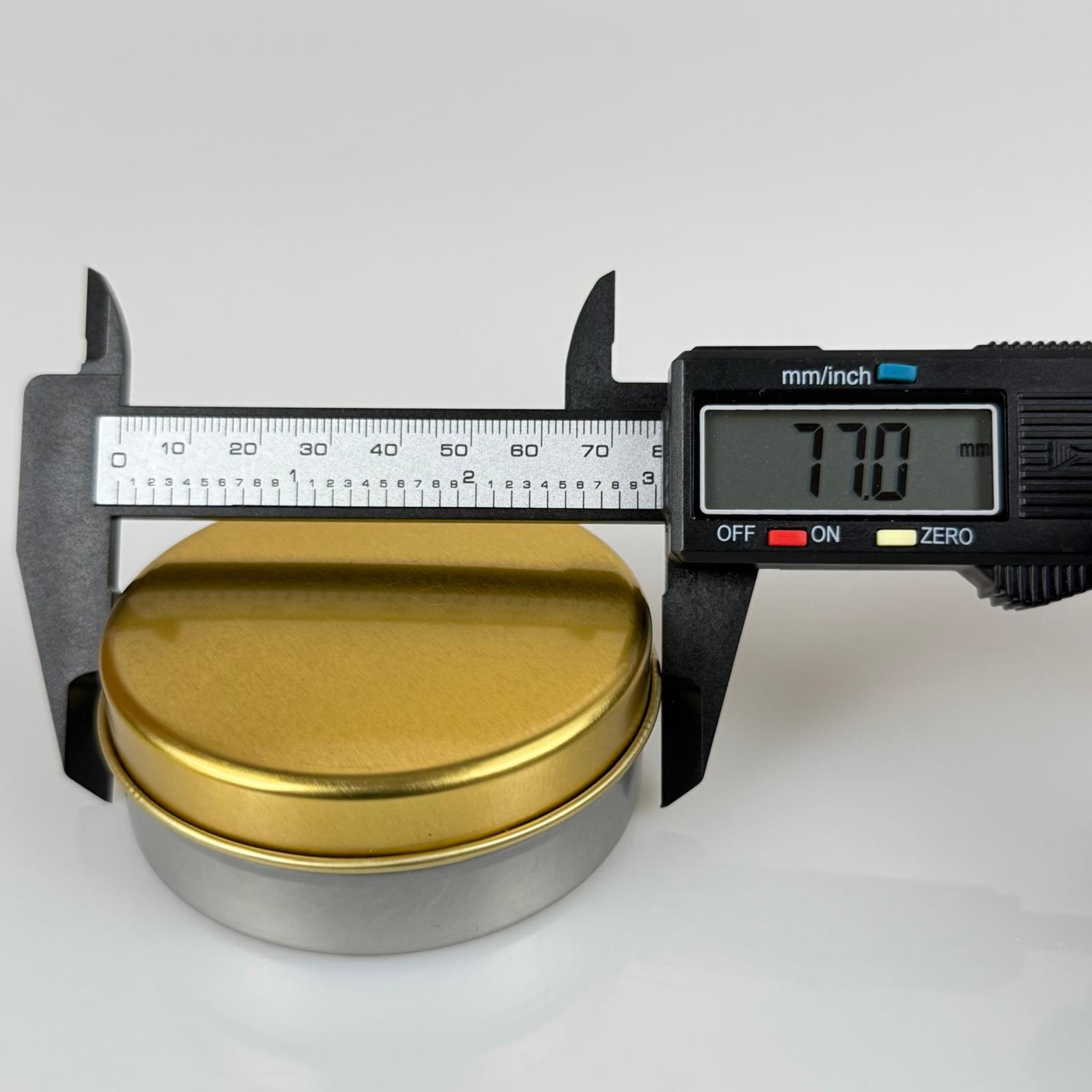 100 CC TENEKE KUTU - GÜMÜŞ - GOLD KAPAKLI - METAL AMBALAJ - MUM TENEKESİ 77 X 28 MM