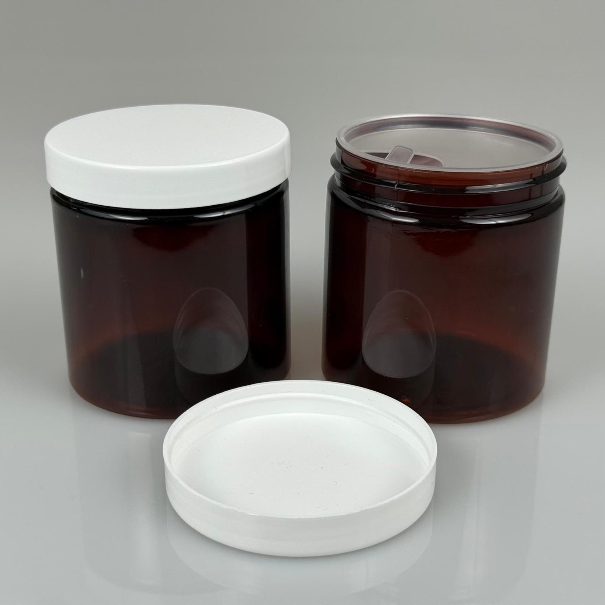 250 ML SERT PET KAVANOZ + BEYAZ PLASTİK KAPAK + İÇ TIPA - 250 CC KALIN AMBER PLASTİK KAVANOZ BEYAZ PLASTİK KAPAKLI İÇ TIPALI TAKIM - KREM KAVANOZLARI