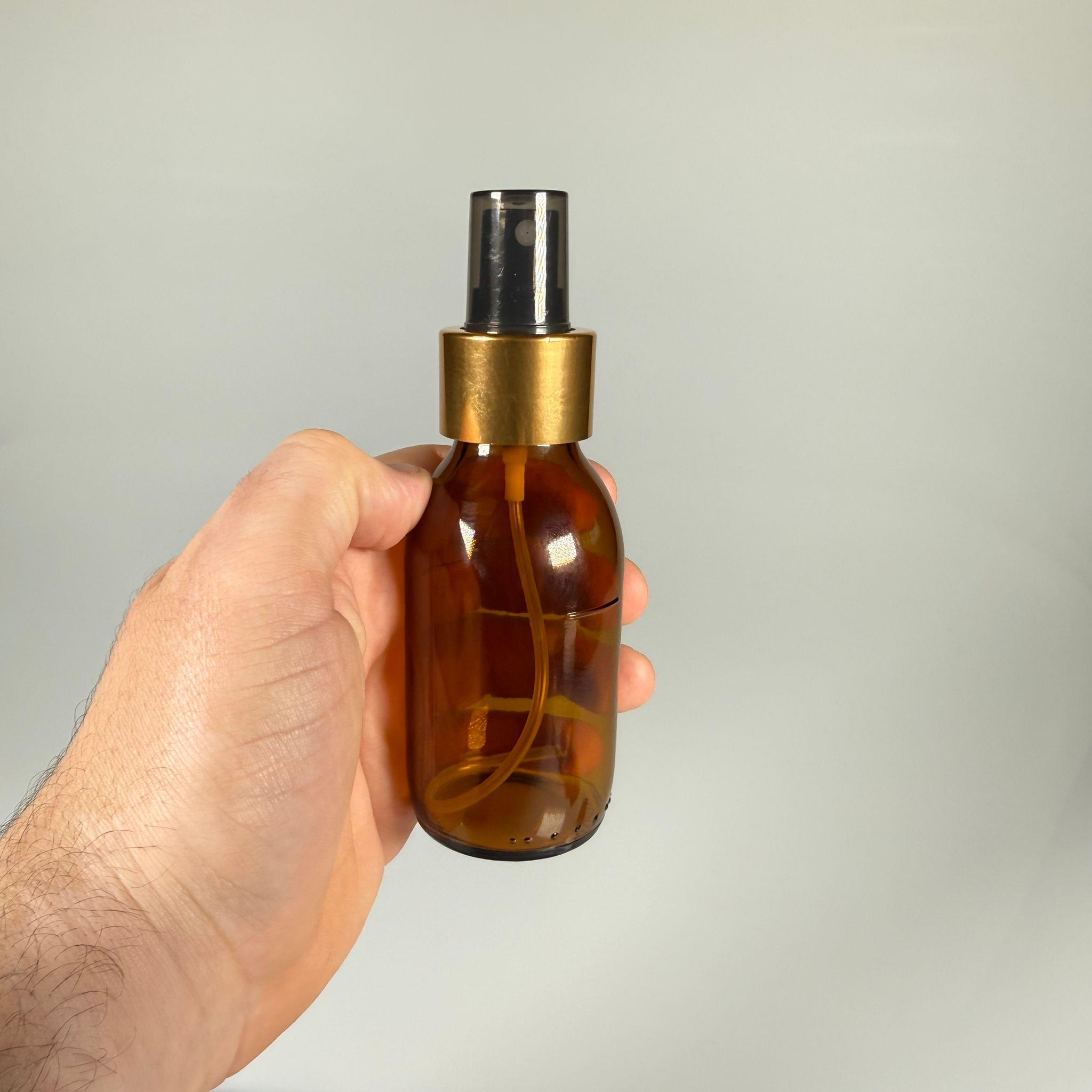 100 CC AMBER GOLD SPREY BAŞLIKLI CAM ŞİŞE - 100 ML KAHVERENGİ FISFIS KAPAKLI ŞİŞE