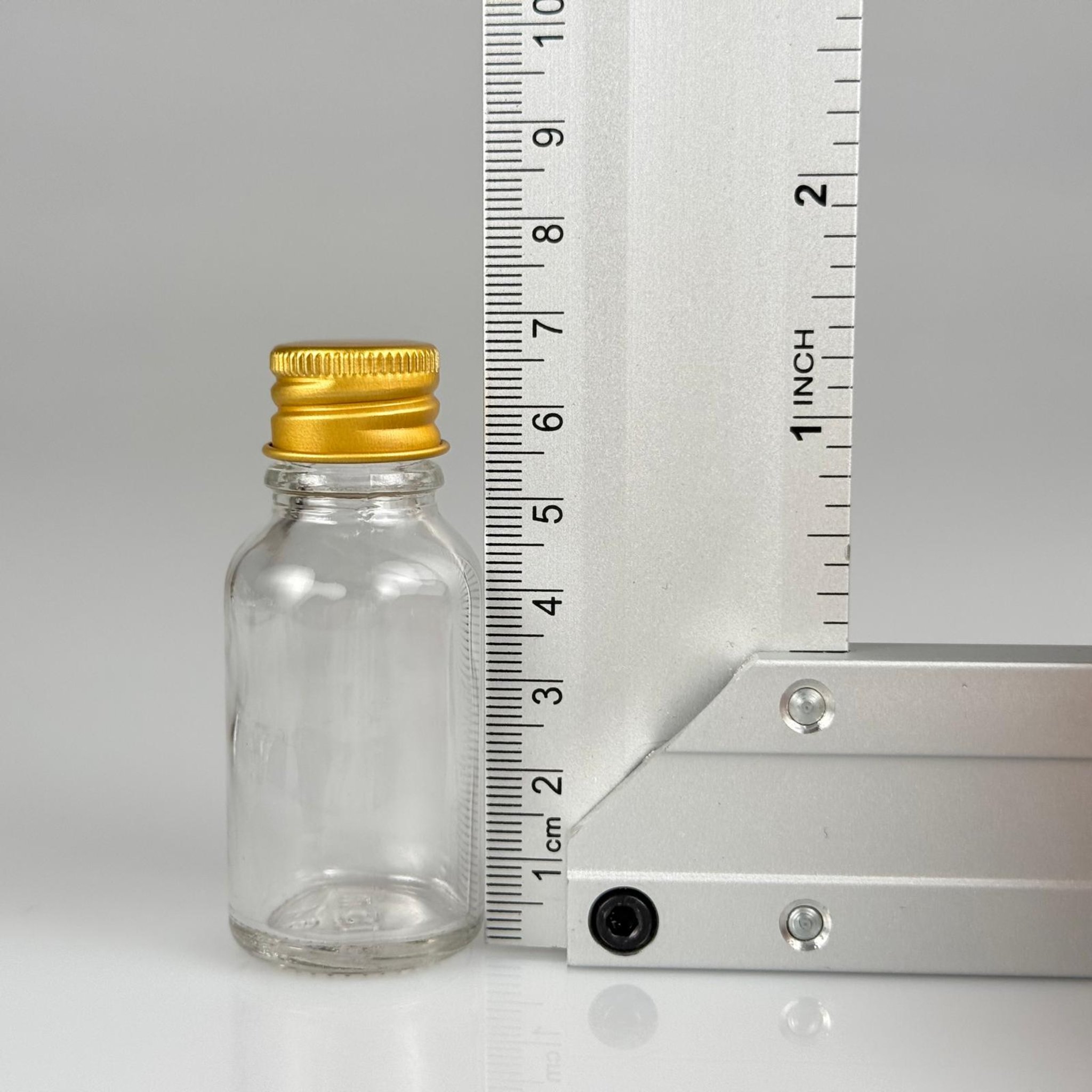 15 CC ŞEFFAF CAM ŞİŞE + KÖPÜK CONTALI GOLD ALÜMİNYUM METAL KAPAKLI + KÖR TIPALI TAKIM - 15 ML ŞEFFAF CAM ŞİŞE
