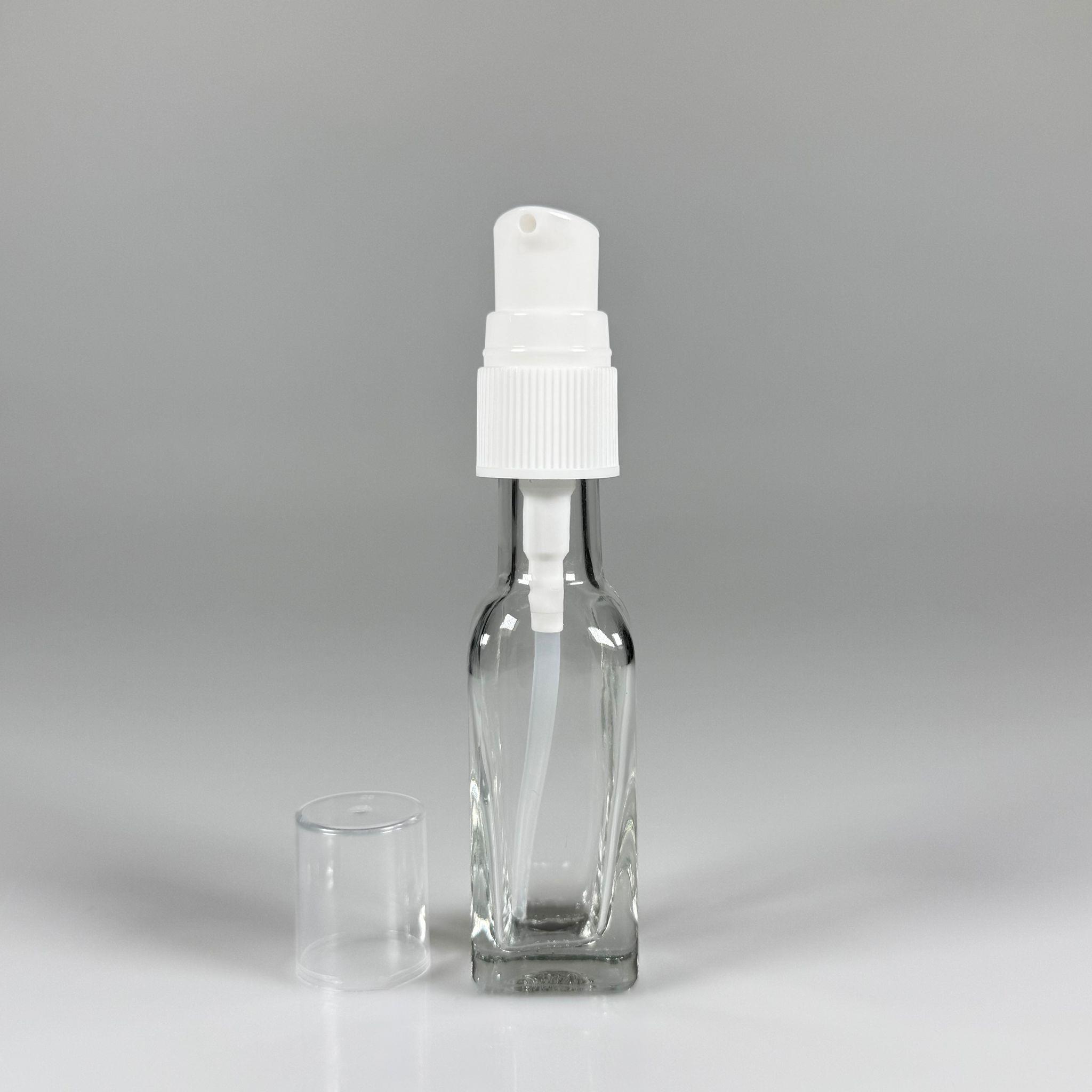 20 CC MARASKA KÖŞELİ YAĞ VE LOSYON POMPALI CAM ŞİŞE  - 20 ml kare cam şişe beyaz pompalı