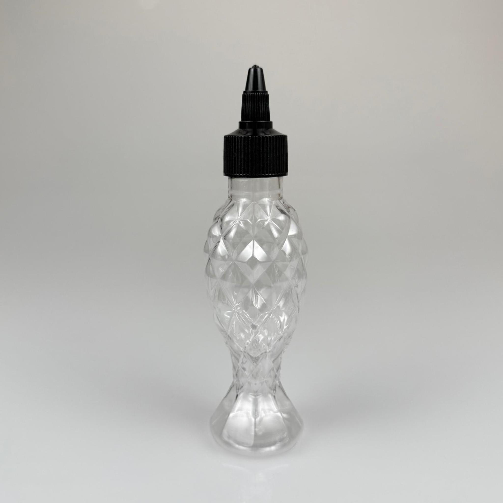 YAĞ, SOS, ACI SOS, SİRKE, SRIRACHA, MÜREKKEP, TUTKAL AKITICI VB BOŞ ŞİŞELERİ - SİYAH SİVRİ TWİST AKITICI KAPAK + 100 ML BALIKSIRTI SERT PET PLASTİK ŞİŞE TAKIM