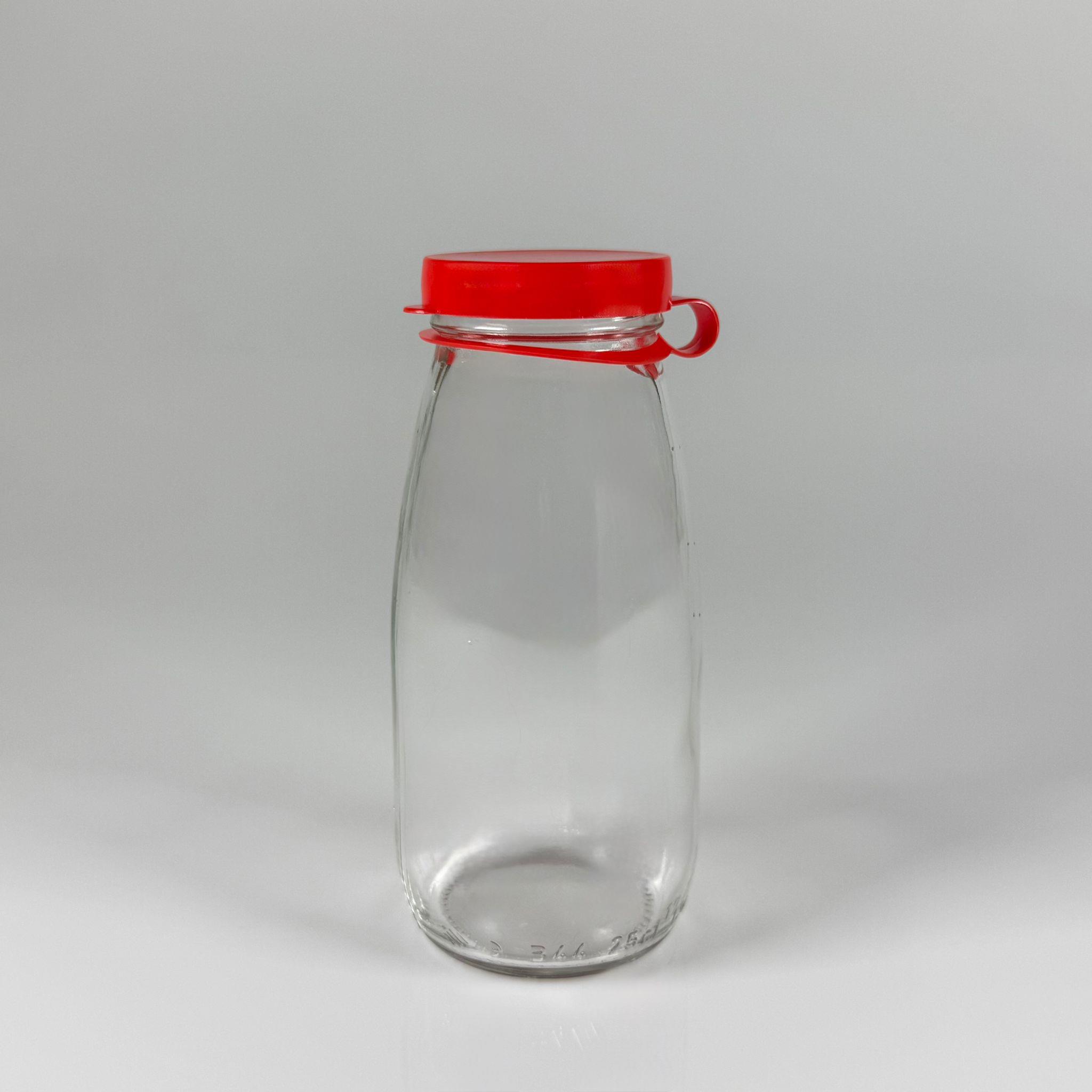 NOSTALJİ ESKİ TİP CAM AYRAN ŞİŞESİ - SÜT, LİMONATA, ŞIRA. ŞERBET. MEYVE SUYU, EV YAPIMI MEŞRUBAT, SMOOTHIE, KOKTEYL VB KAFETERYA, RESTORAN, EV KULLANIMI VB İÇİN - KIRMIZI GEÇME KAPAKLI 200 CC TOMBUL BOŞ CAM ŞİŞELERİ