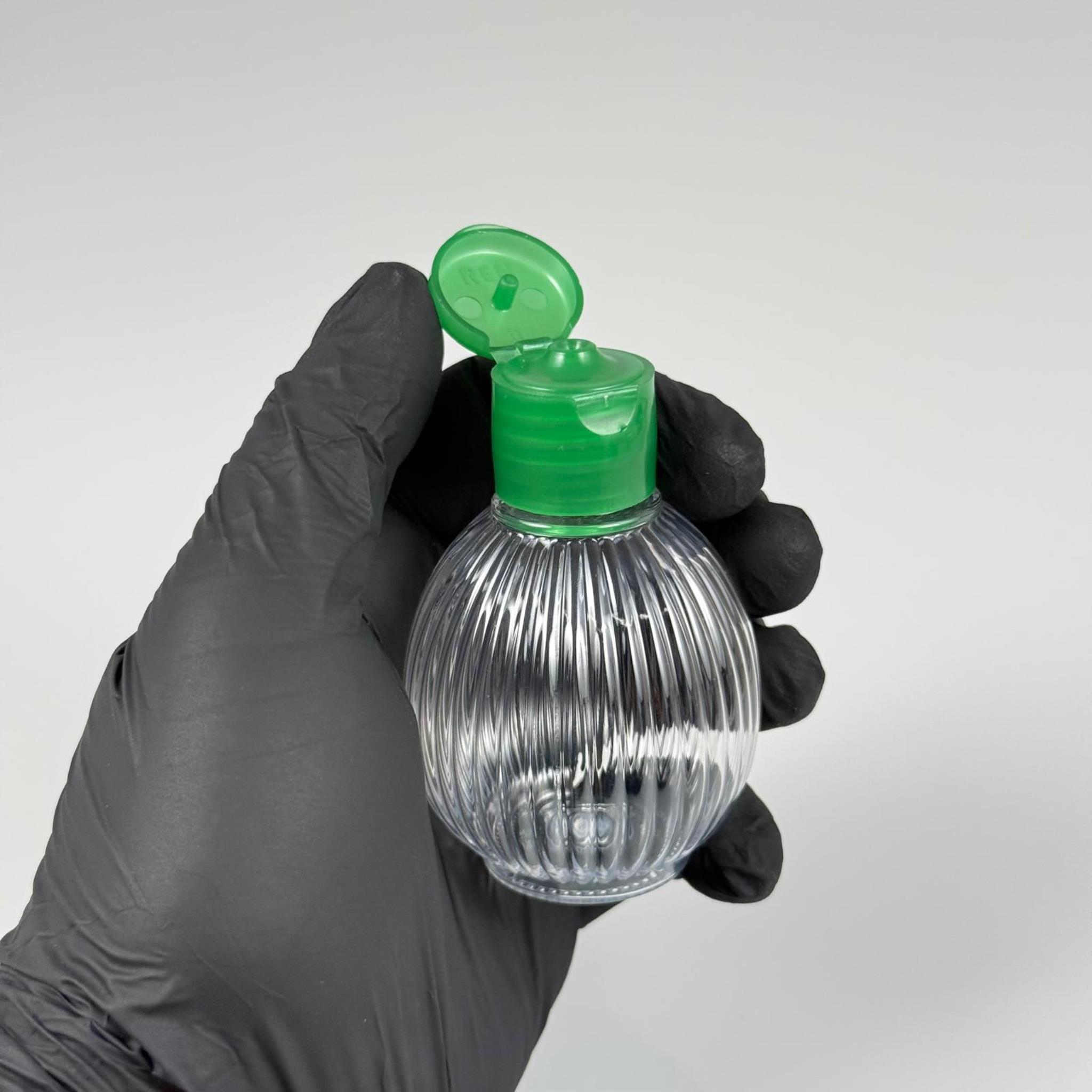 50 CC TOP ÇİZGİLİ DESENLİ 18 MM YEŞİL FLİPTOP KAPAKLI PET ŞİŞE - 50 ML TOP MODEL ÇİZGİLİ FLİPTOP KAPAKLI PLASTİK ŞİŞE