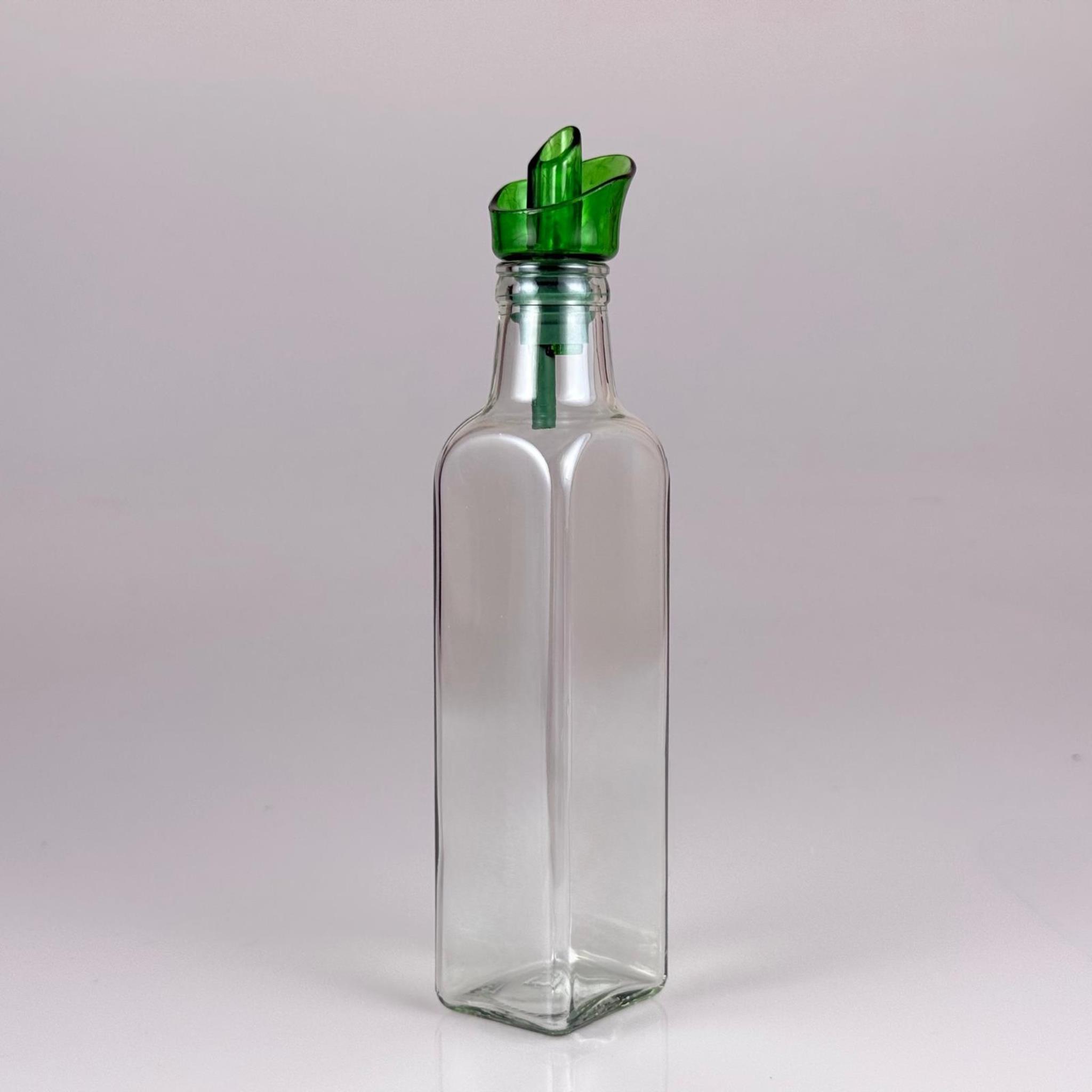 Akıtmaz Kapaklı Şık Cam Yağlık – Zeytinyağı ve Sirke İçin - Restoran Tipi 250 ML Şeffaf Maraska Kare Yağdanlık Açık Yeşil Akıtıcı Başlıklı