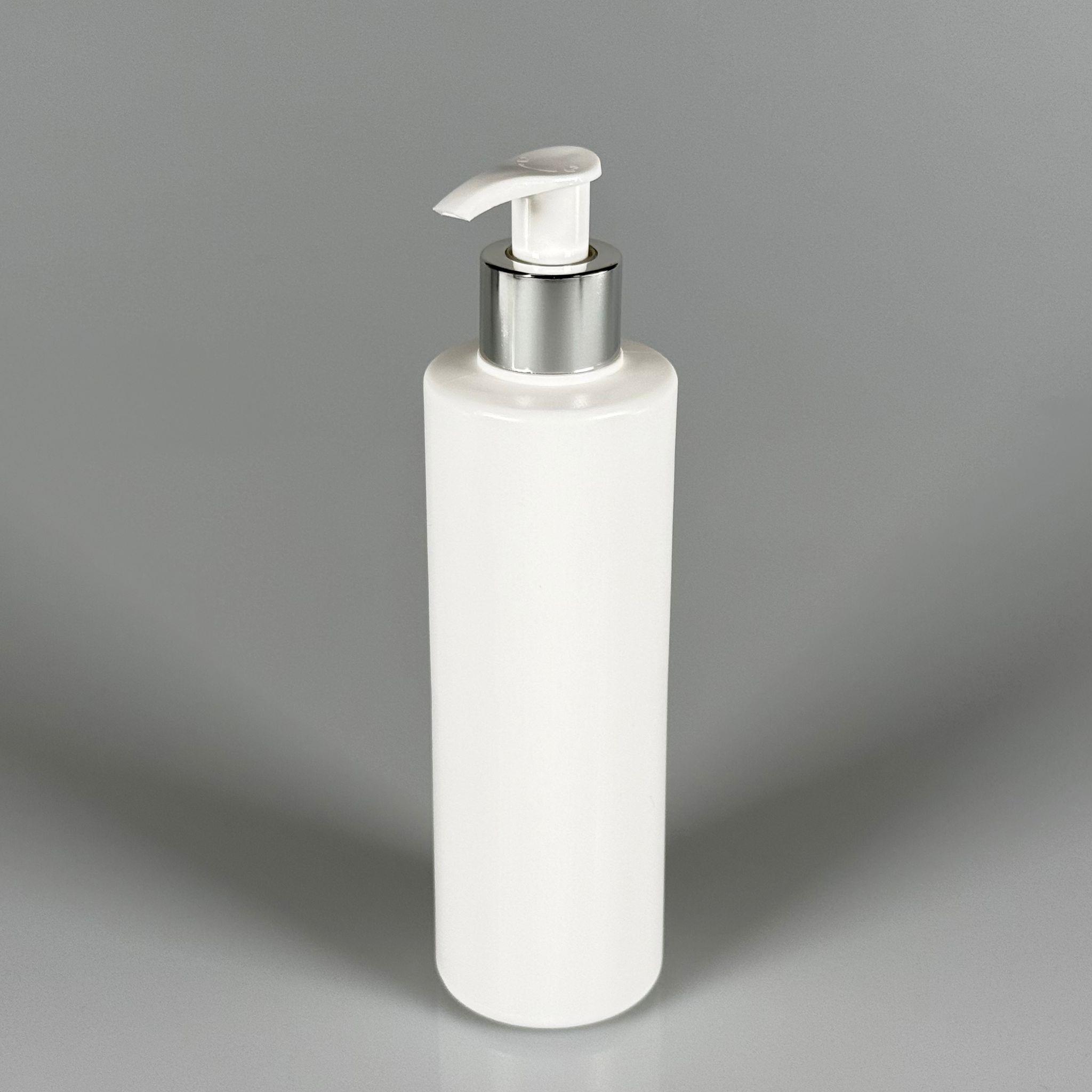 200 CC (SİLME 250 CC) BEYAZ SİLİNDİR MODEL MAT SERT POLİETİLEN ŞİŞE - GÜMÜŞ POMPALI - 200 ML POMPALI BEYAZ PLASTİK ŞİŞE
